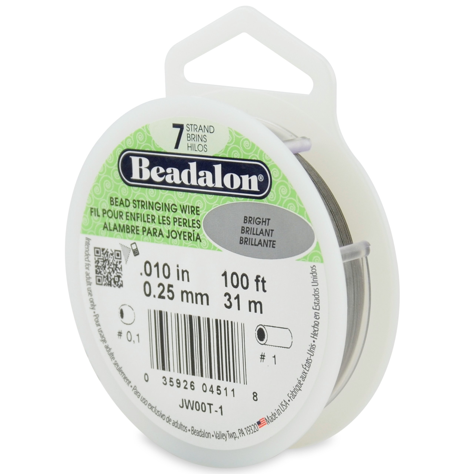 100FT Stainless Steel Beading Wire 7-Strand 0.010" 0.25MM Bright Finish