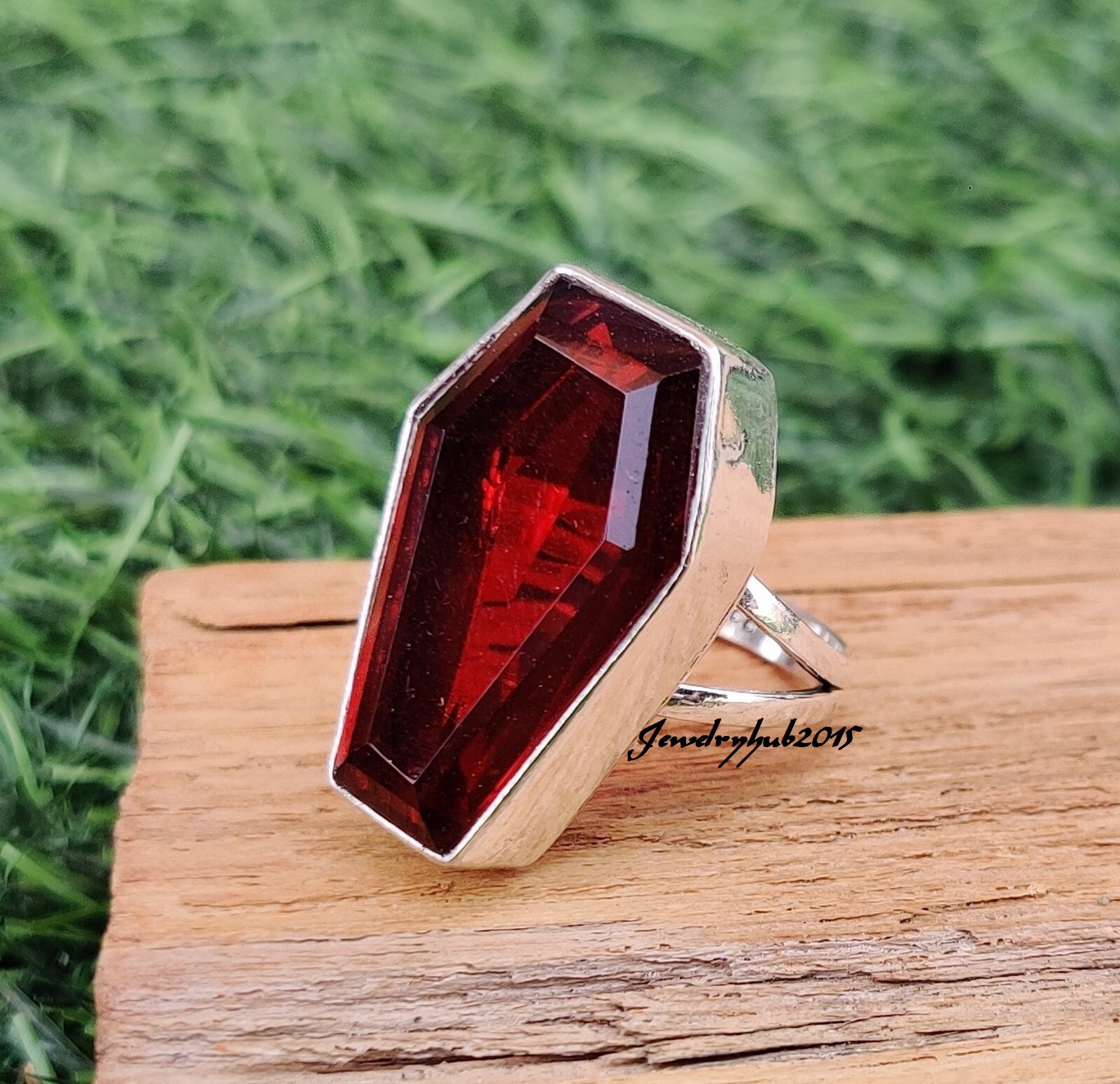 Garnet Ring Coffin Ring 925 Silver Ring Handmade Ring Red Gemstone Color MO116