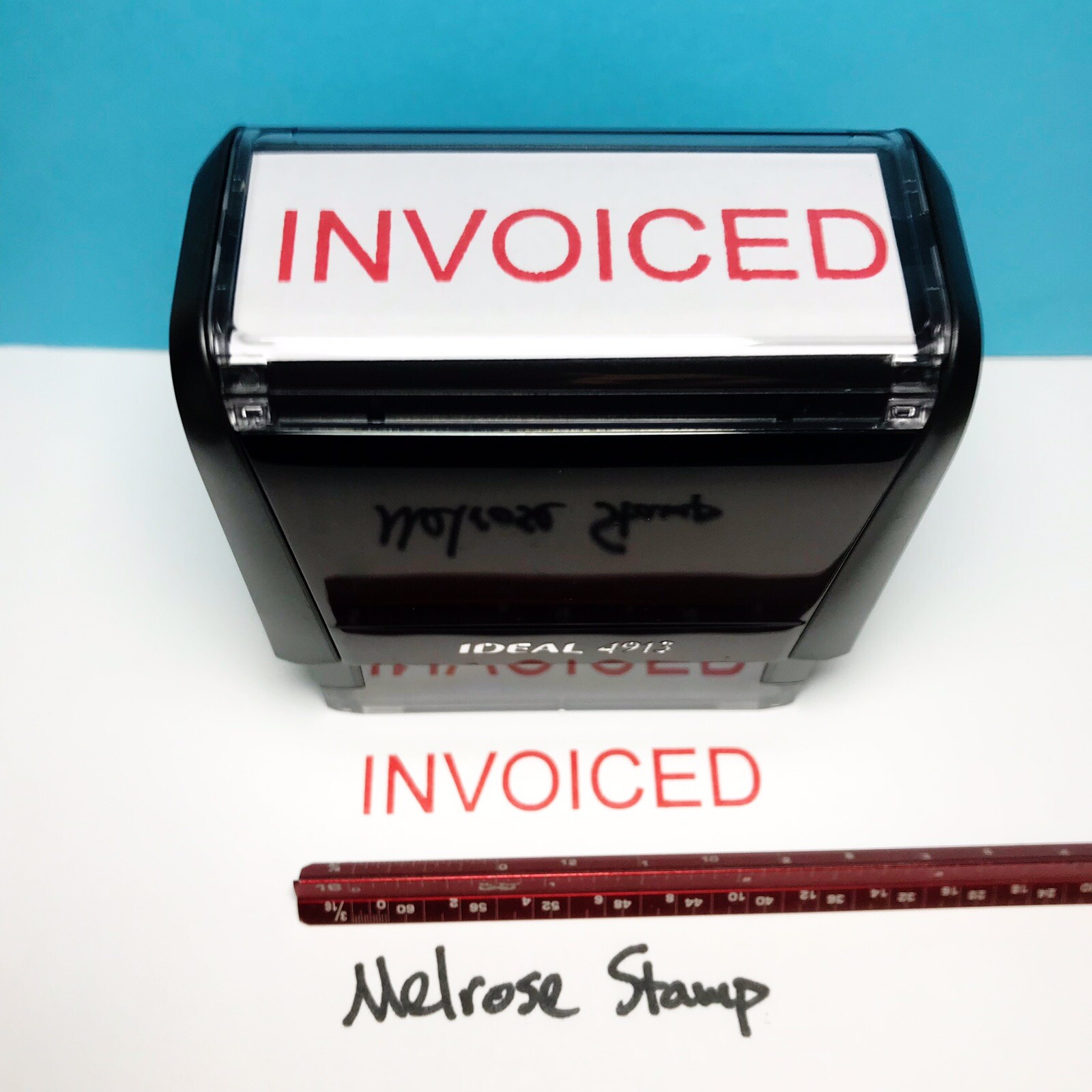 Invoiced Rubber Stamp Red Ink Self Inking Ideal 4913