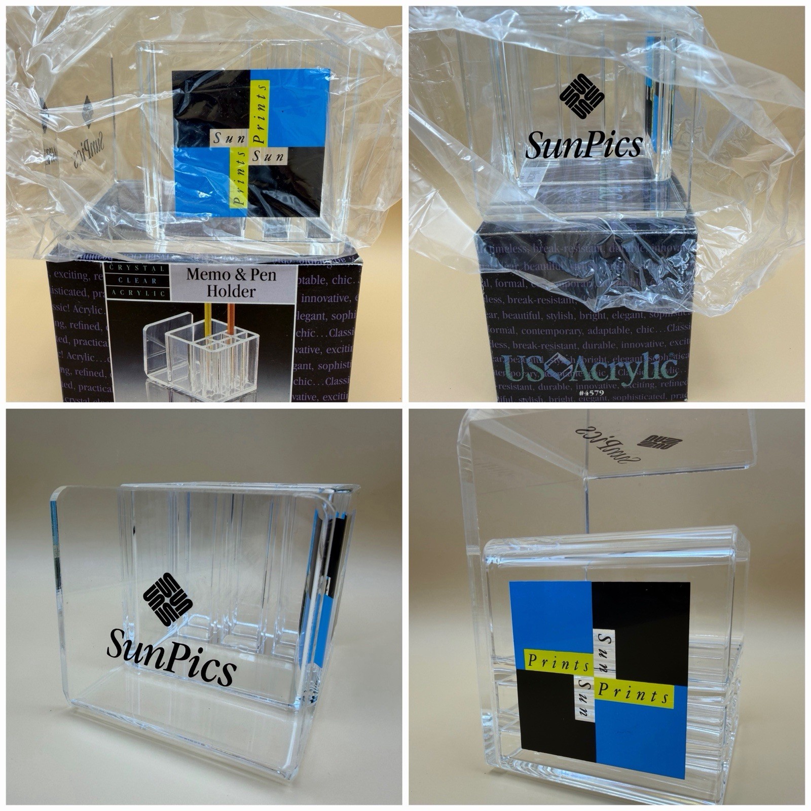 Vintage 1993 Sun Microsystems SunPics Acrylic Memo Pen Holder NOS