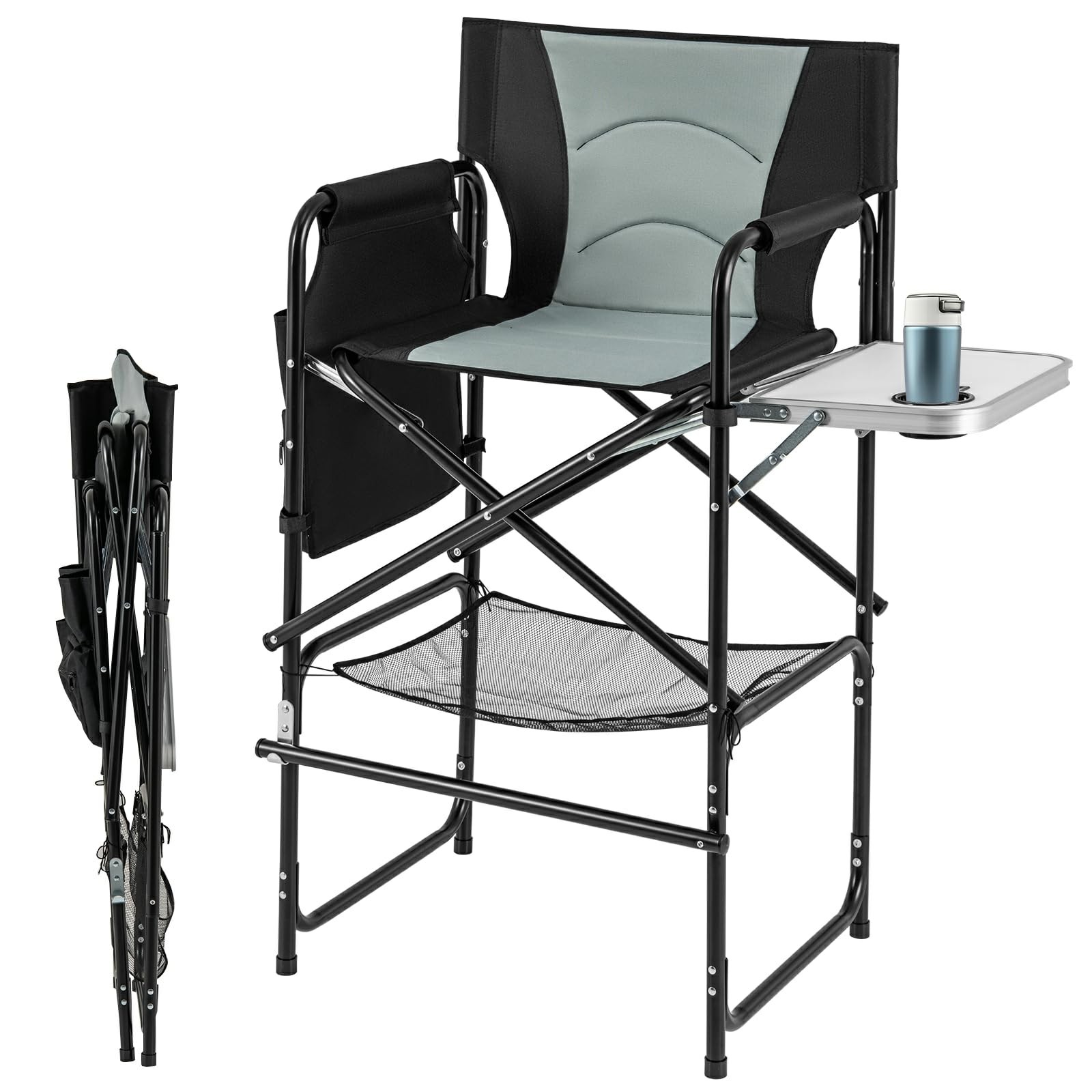 Folding Directors Chair 46in Makeup Chair 31in Seat Height with Side Table