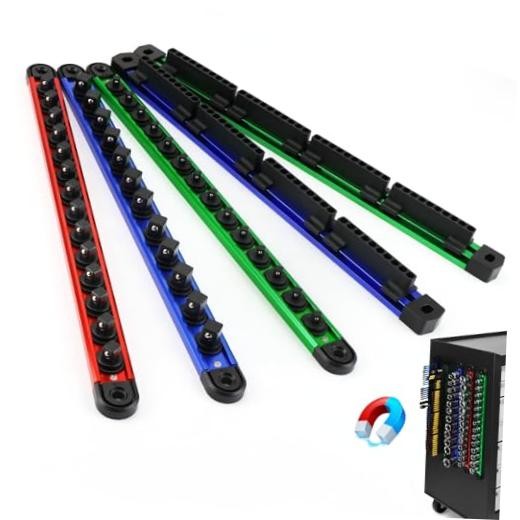 5-Piece Magnetic Socket & Bit Organizer Kit, 1/4" 3/8" 1/2" Heavy Multi-color