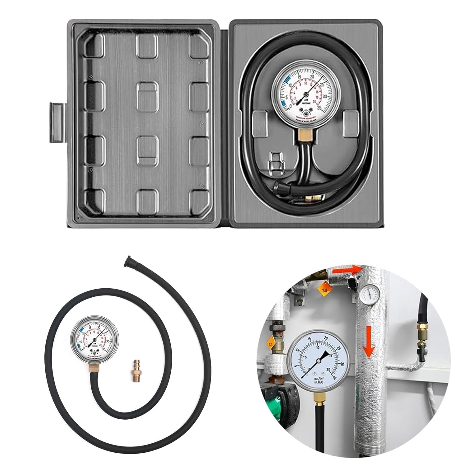 Manifold Gas Pressure Test Gauge Kit For Natural Gas or LP Gas 0-35" W.C 1/8”NPT
