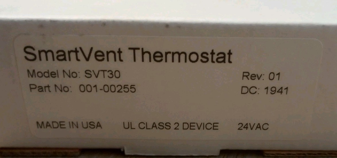 Smart Vent Thermostat Model# SVT30, For SV30 Smart Vent System ZTECH NEW!