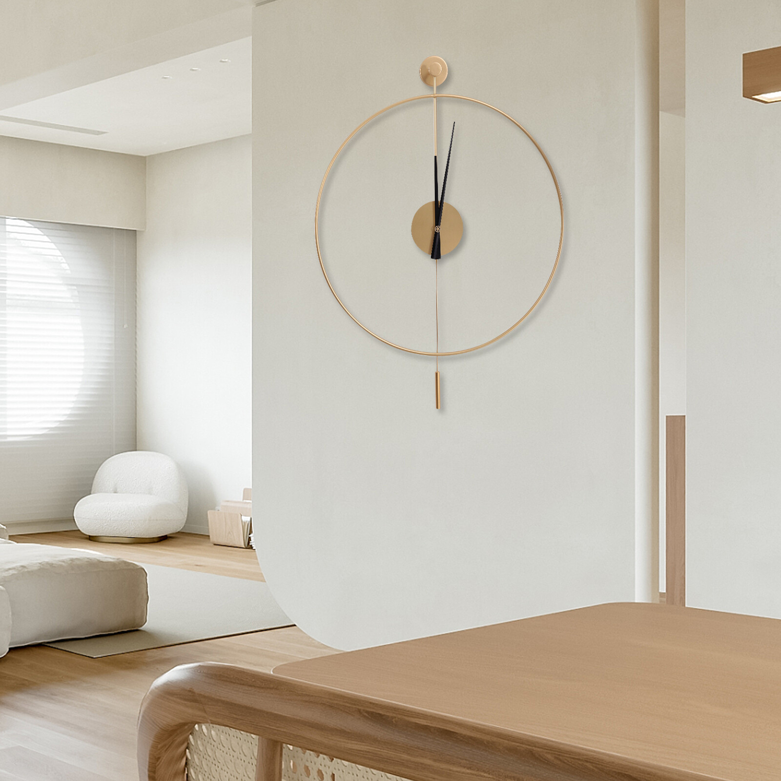 Large Decor Wall Clock with Pendulum Modern Non-Ticking Silent Metal Wall Clock