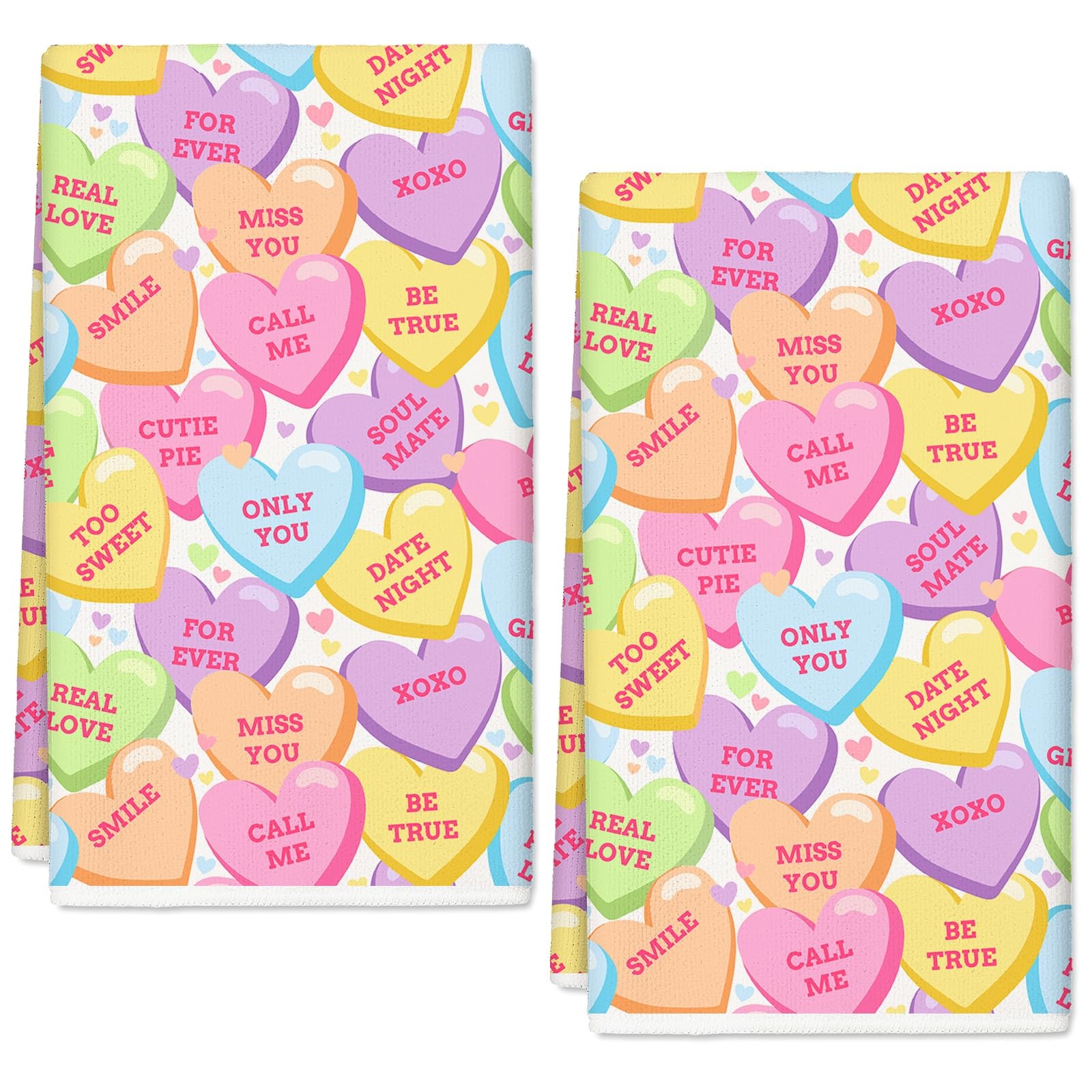 2 PCS 18x28 inch Valentine's Day Conversation Heart Dish Towel Colorful
