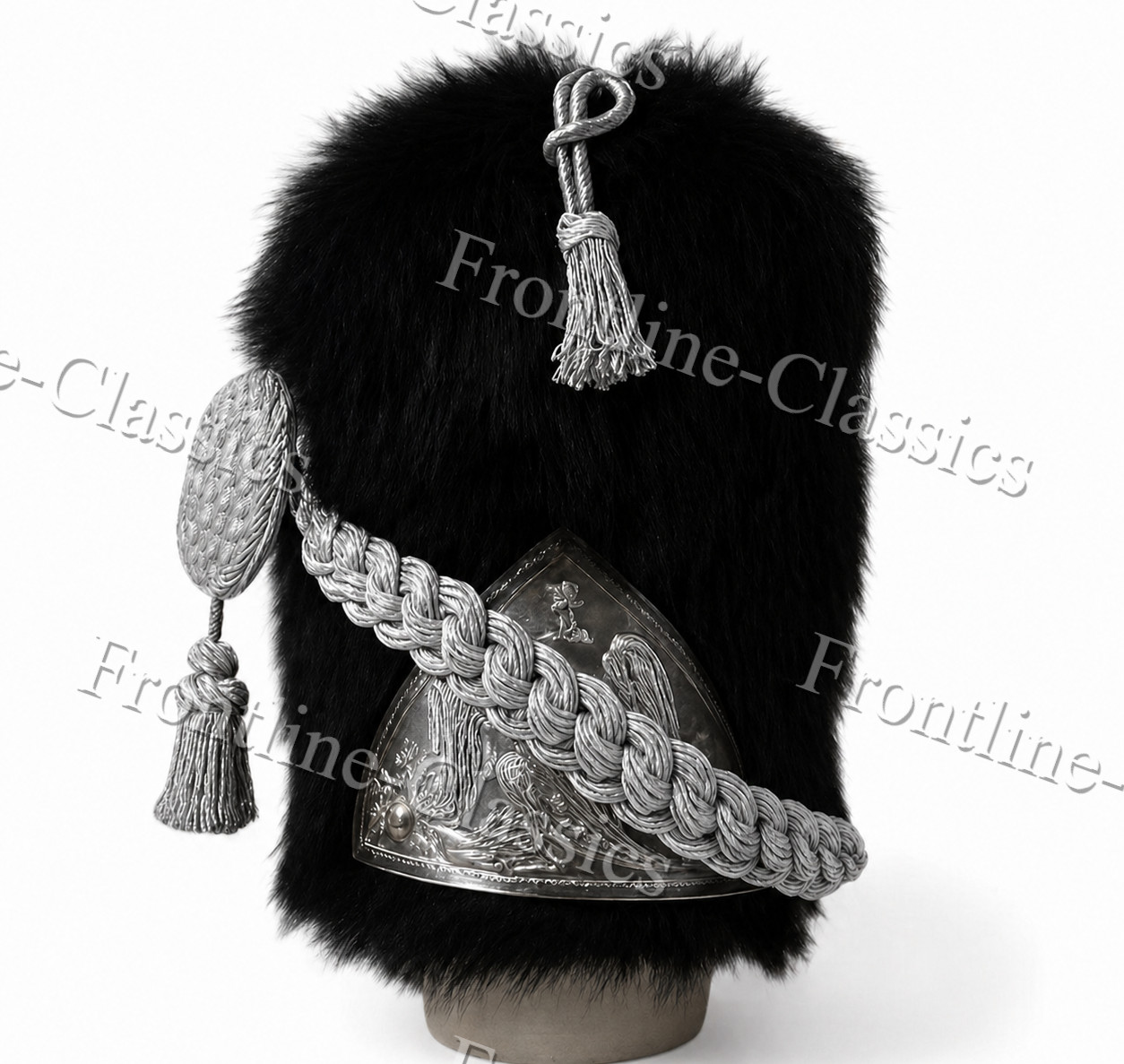 Napoleonic Guard Officer Shako Hat 100% Bearskin Grenadier Infantry Silver Repro