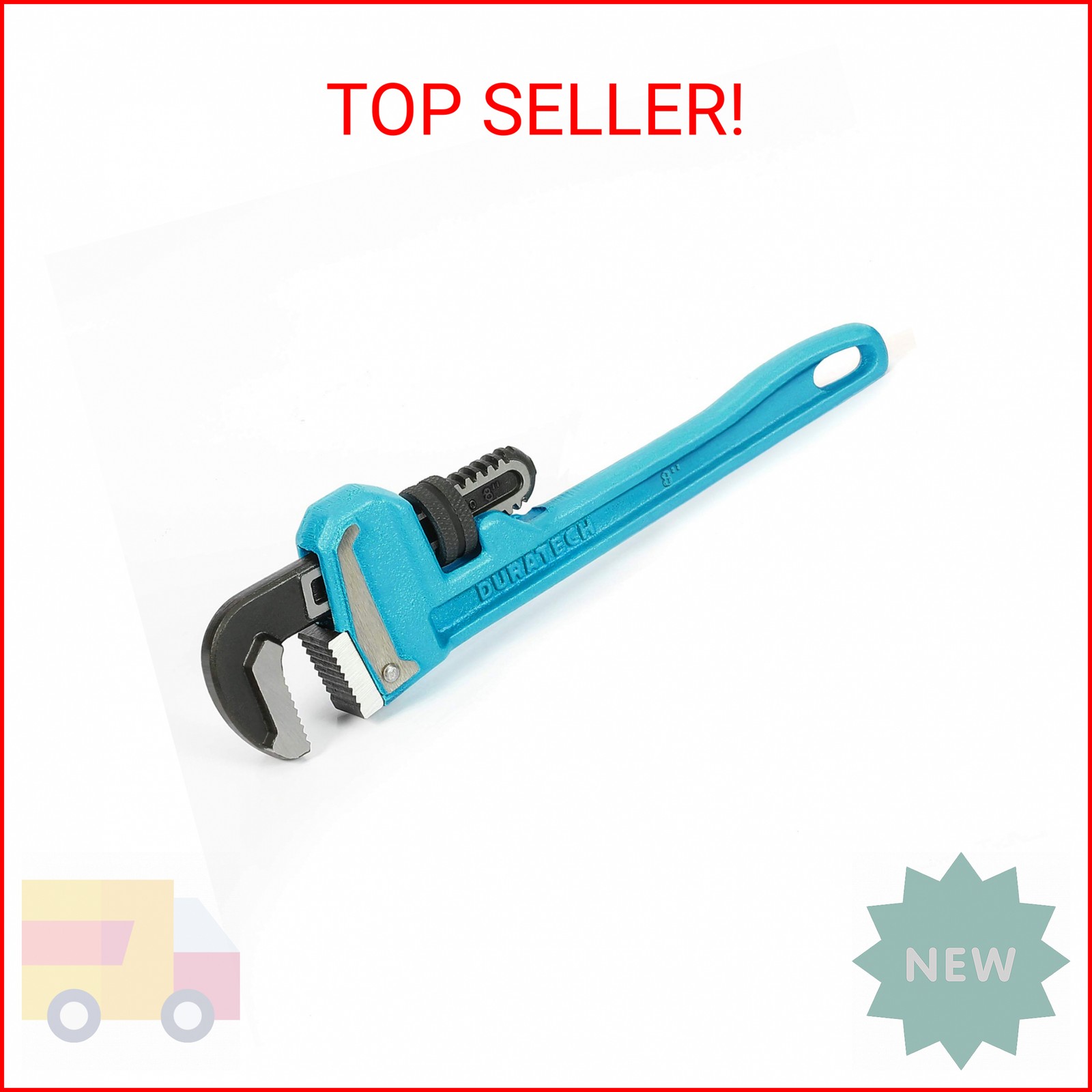 DURATECH 8-Inch Heavy Duty Pipe Wrench, Adjustable Plumbing Wrench, Malleable Ca