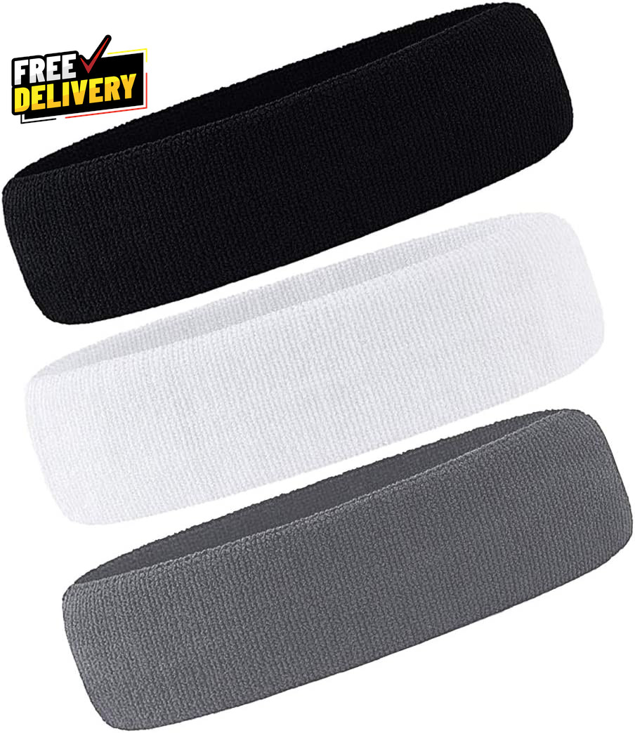 3 Pack Men & Women Sweatband Headband Terry Cloth Moisture Wicking for Sports