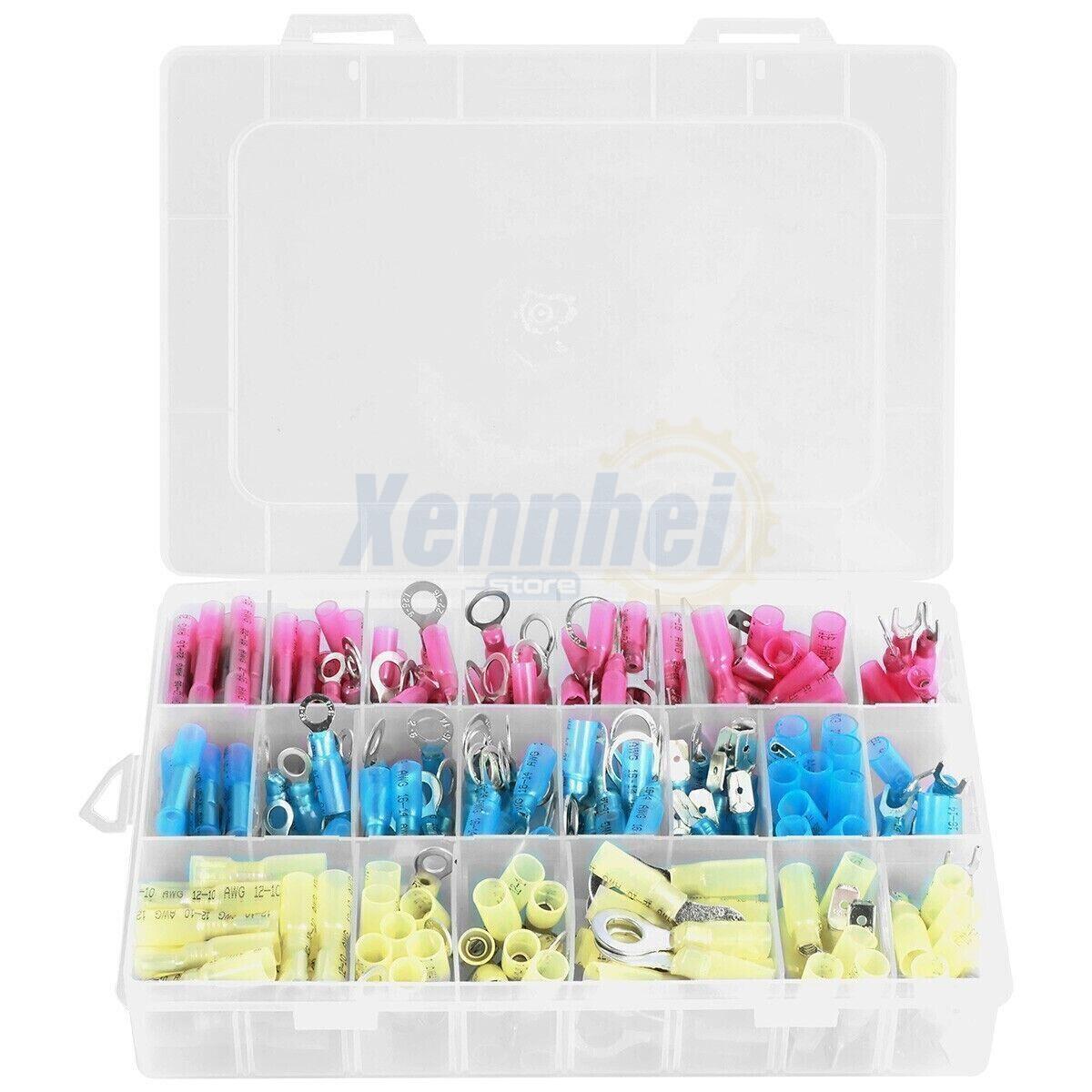 250x Heat Shrink Wire Connectors Electrical Ring Fork Spade Crimp Terminals Kit