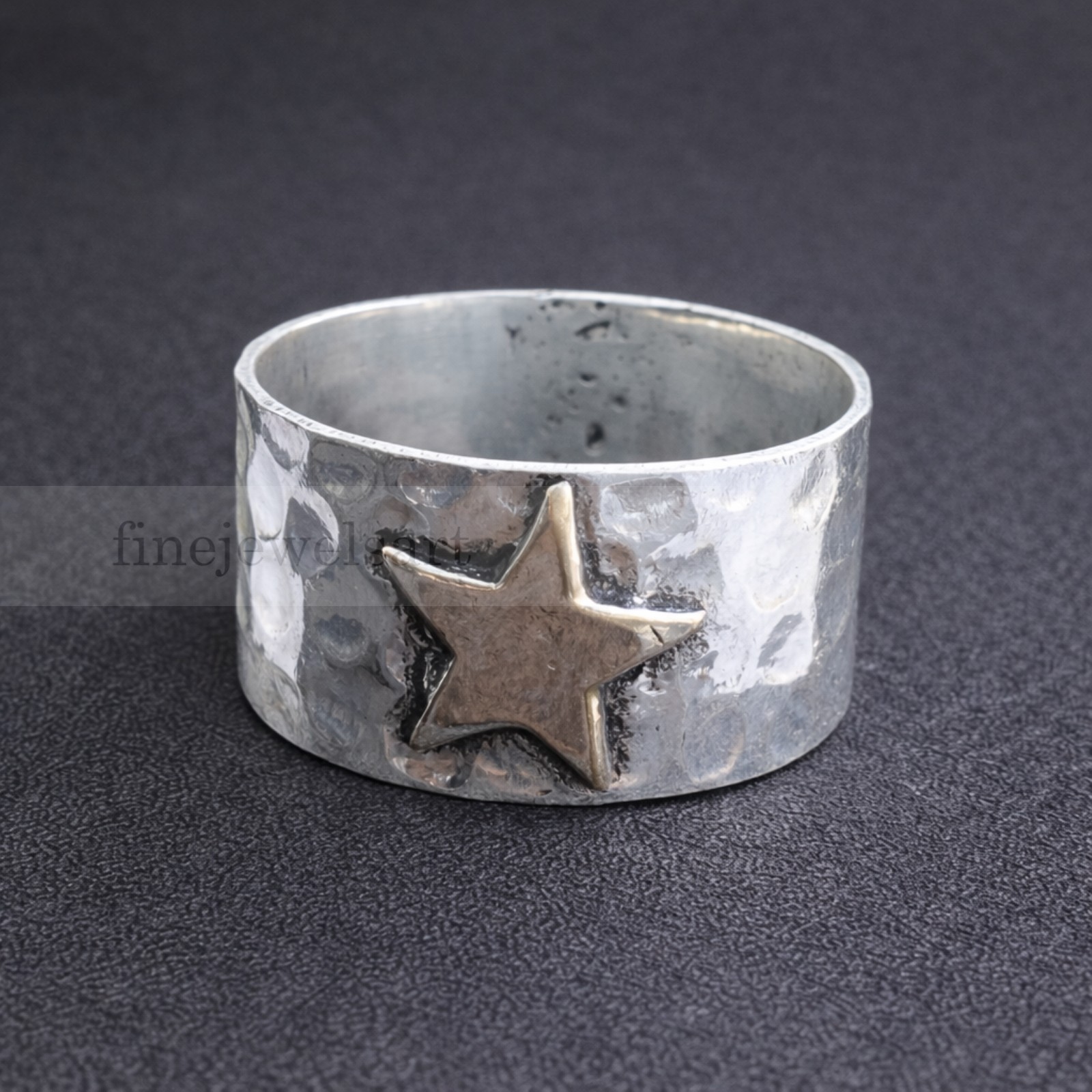 Hammered Star Silver Band 925 Sterling Silver Spiritual Unisex Rings M615