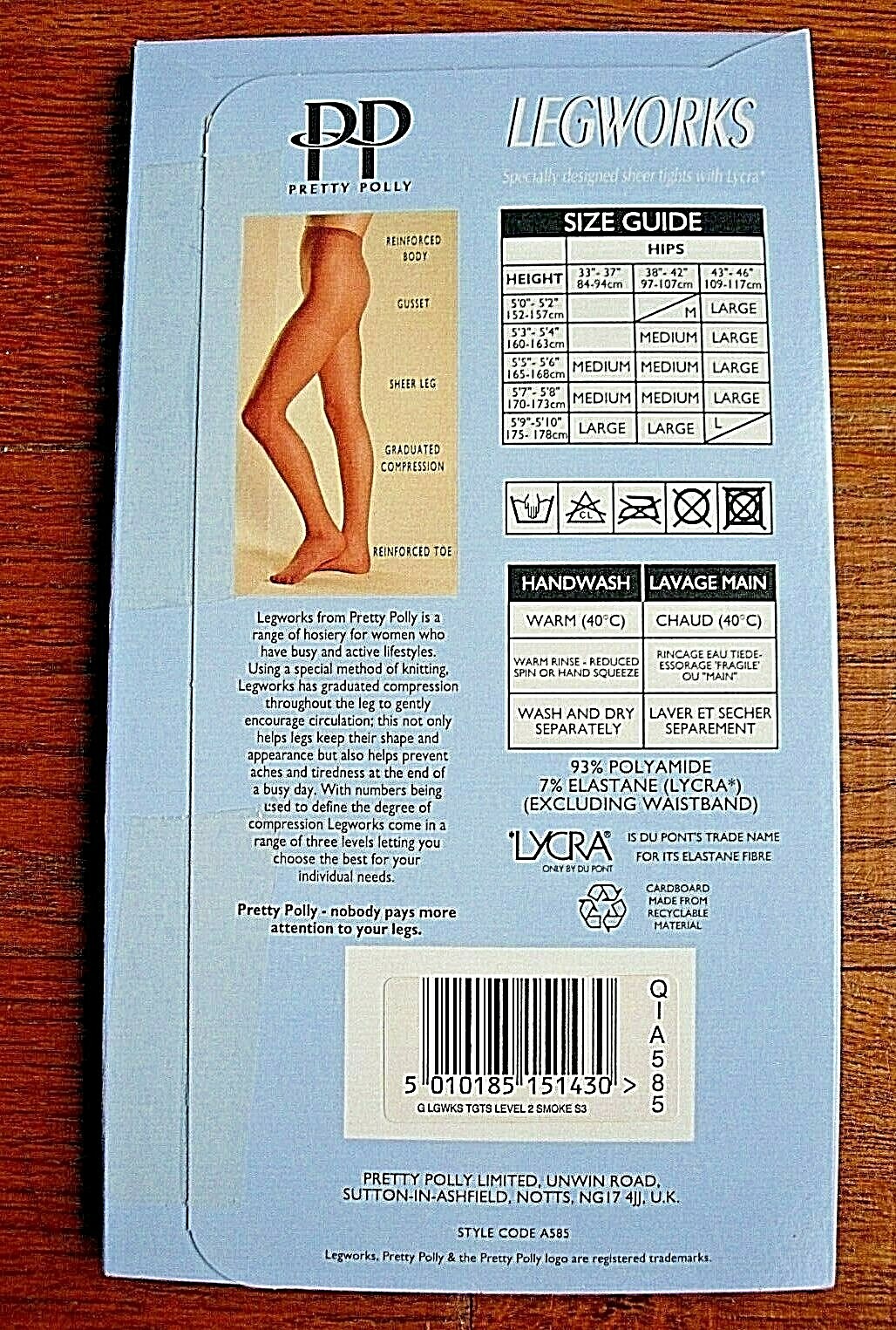 x2 "New" Vintage Pairs Pretty Polly Legworks - Level 2 Tights - Large - Smoke