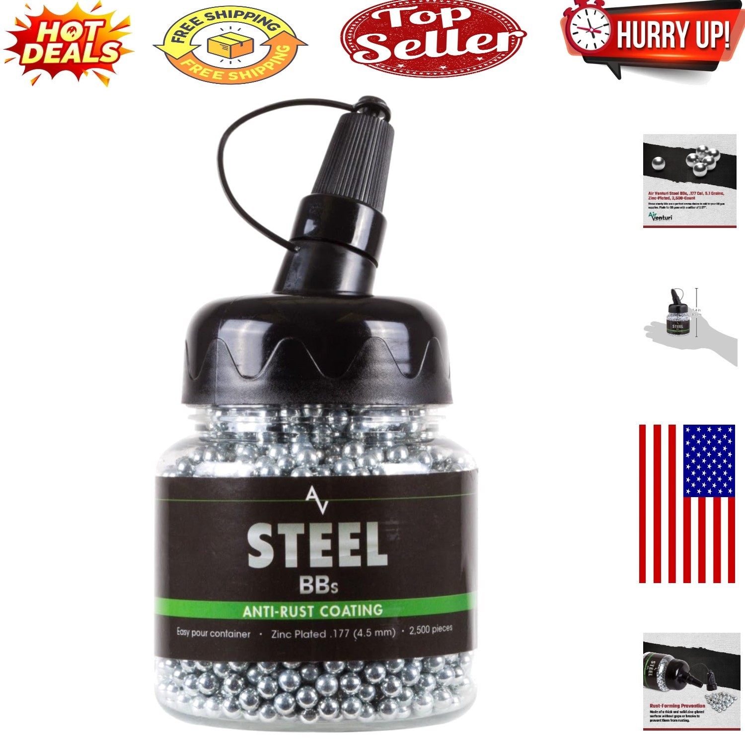 Precision Zinc-Plated Steel BBs – 2,500ct for Accurate Airsoft Shooting