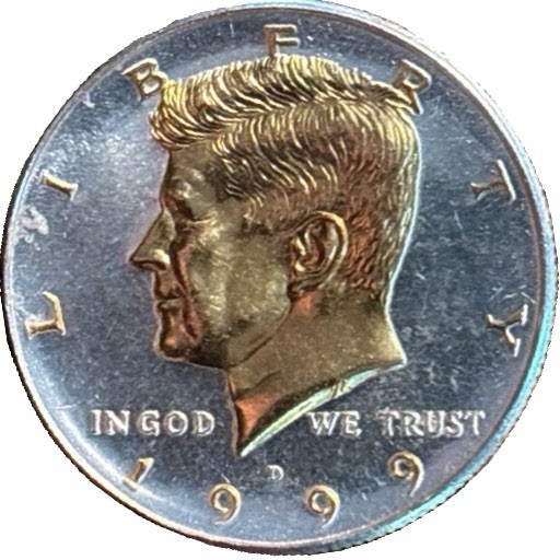 DANBURY MINT-KENNEDY HALF DOLLAR COLLECTION-1999-D-LAYERED 24 GOLD & .999 SILVER