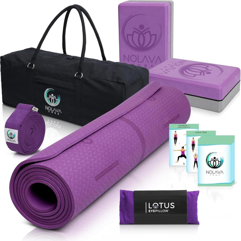 Nolava Designs Nolava 7-Piece Yoga Mat Set - All-In-One Yoga Kit Tpe Thick