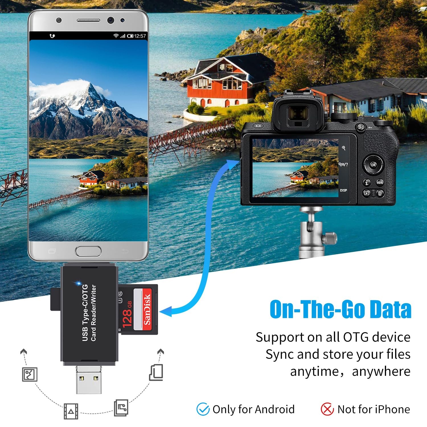 SD/Micro SD Card Reader, Type C Micro USB OTG Adapter and Black