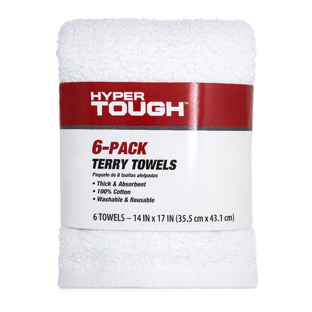 100% Cotton 14x17 All Purpose Terry Towels 6 Pack White Household Cleaning