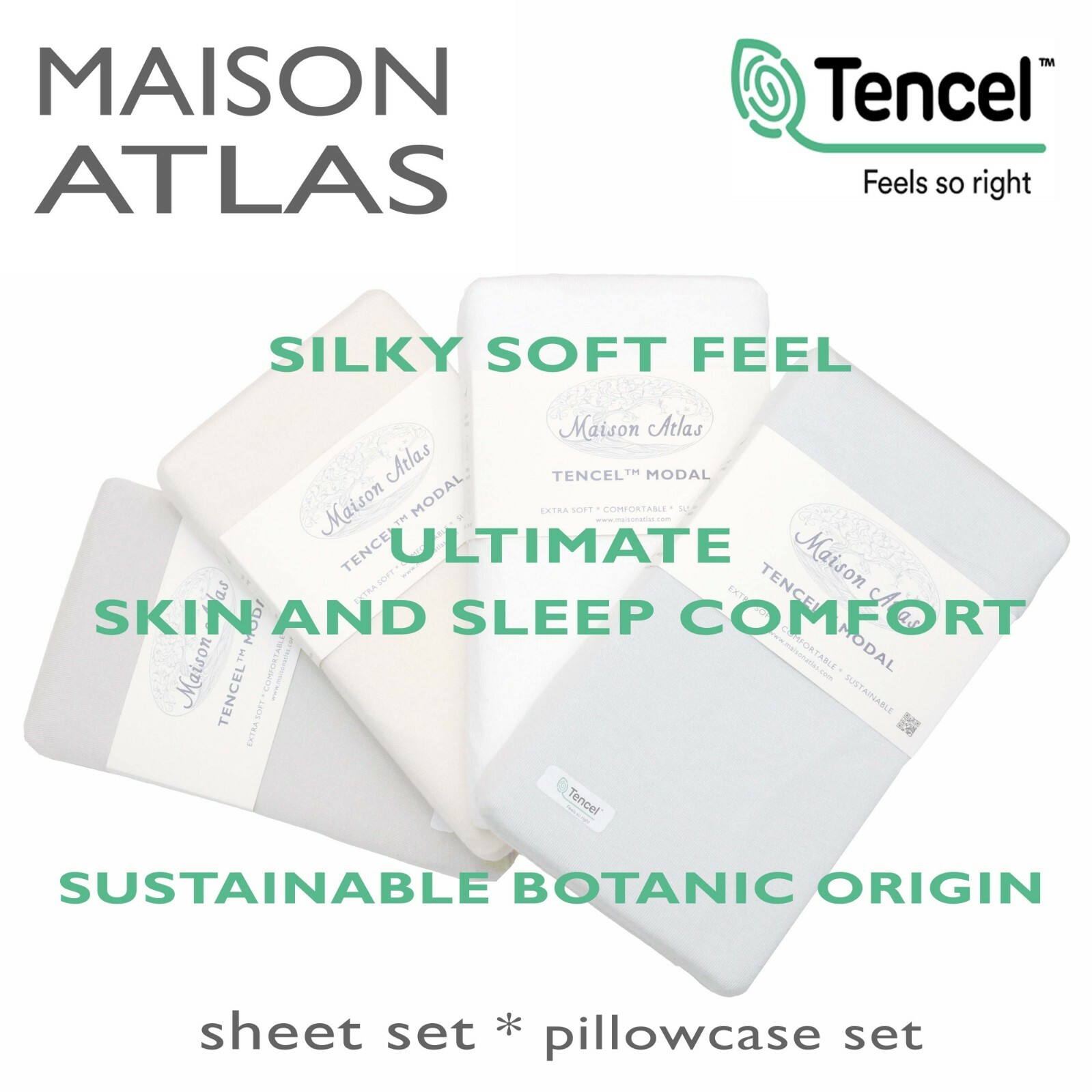 TENCEL MODAL Jersey SHEET SET PILLOWCASE by Maison Atlas | Pure Beech | NEW