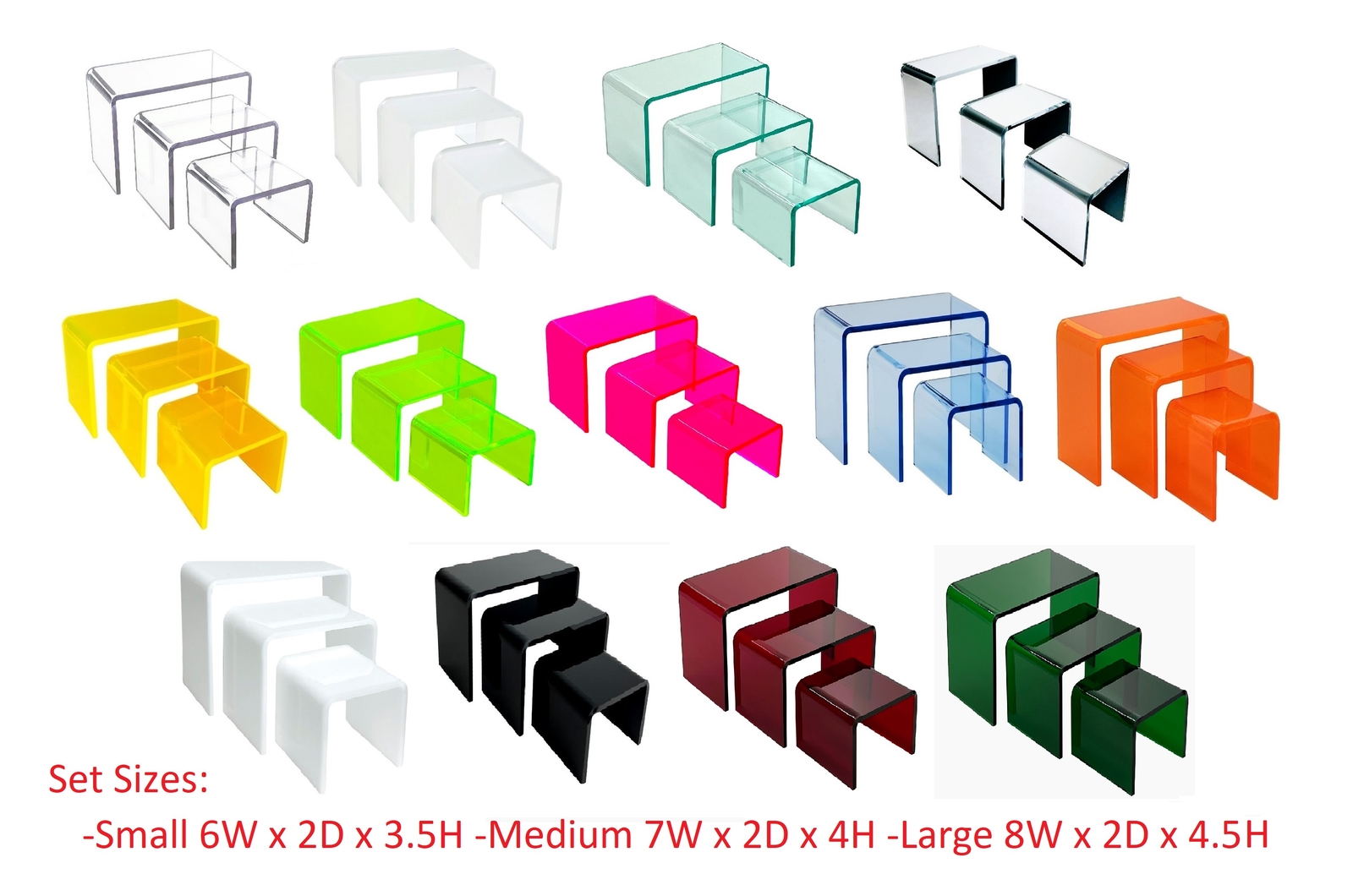 T'z Tagz 2 Inch Deep 3 Piece Acrylic Riser Display Stand Color Variation Set 5