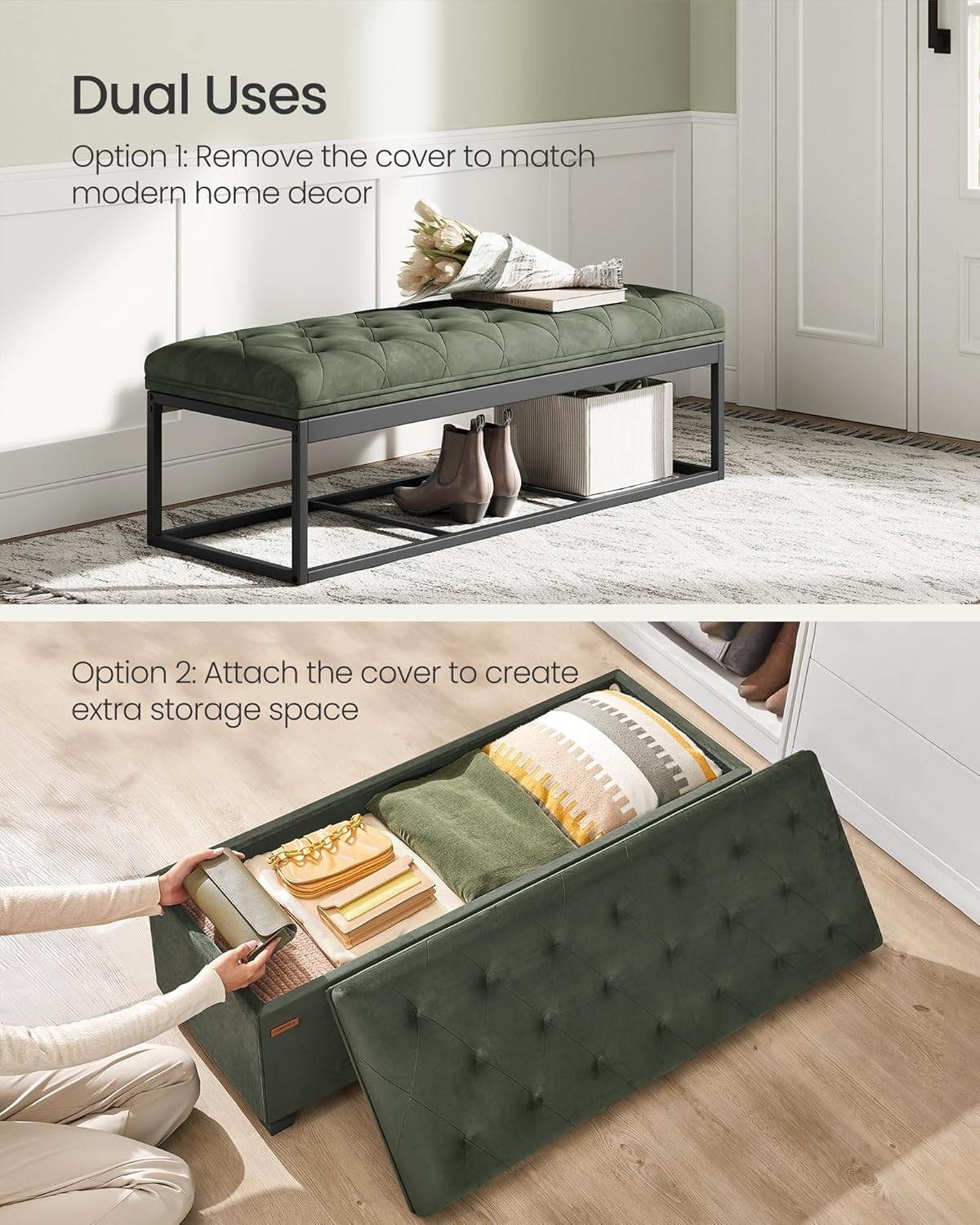 Velvet Storage Ottoman Bench Foot Rest W/ Legs 15.7 x 43 x 15.7 Inches End of
