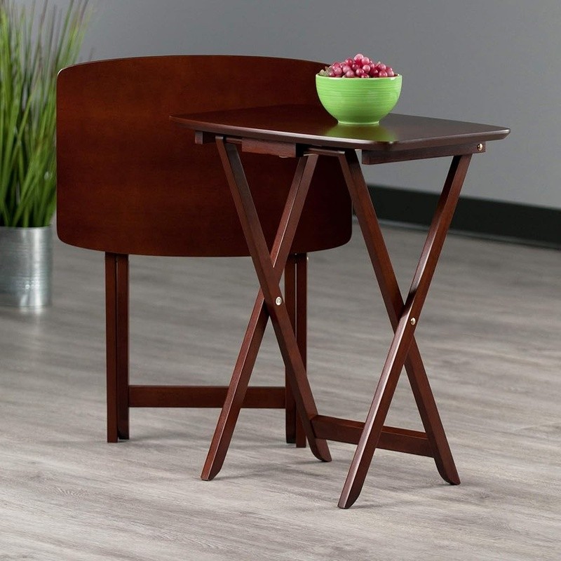 2-Piece Folding Rectangular Table Set Easy Storage Wooden Tables Home Use