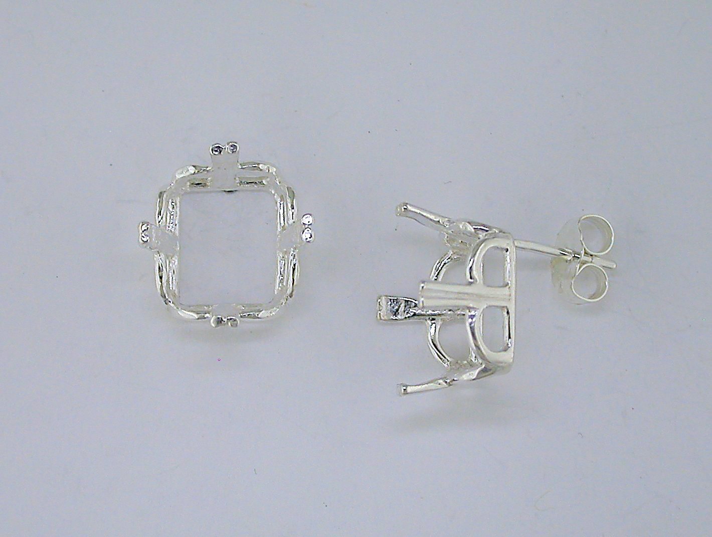 Emerald Cut Crown Earring Setting Sterling Silver