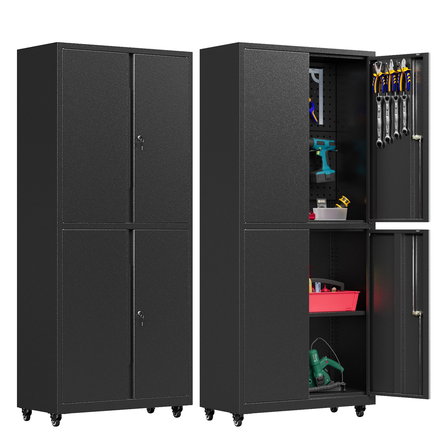 Metal Tool Chest Storage Cabinet Locking Rolling Garage Cabinet Cupboard Shelves