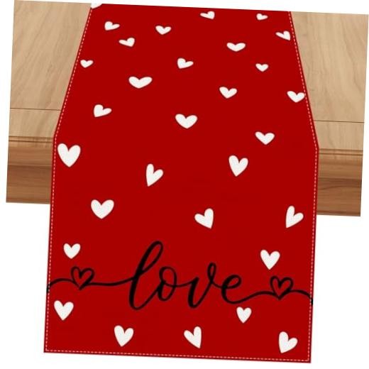 Red Heart Love Valentines Day Table Runner Valentine's Day Decor Galentines