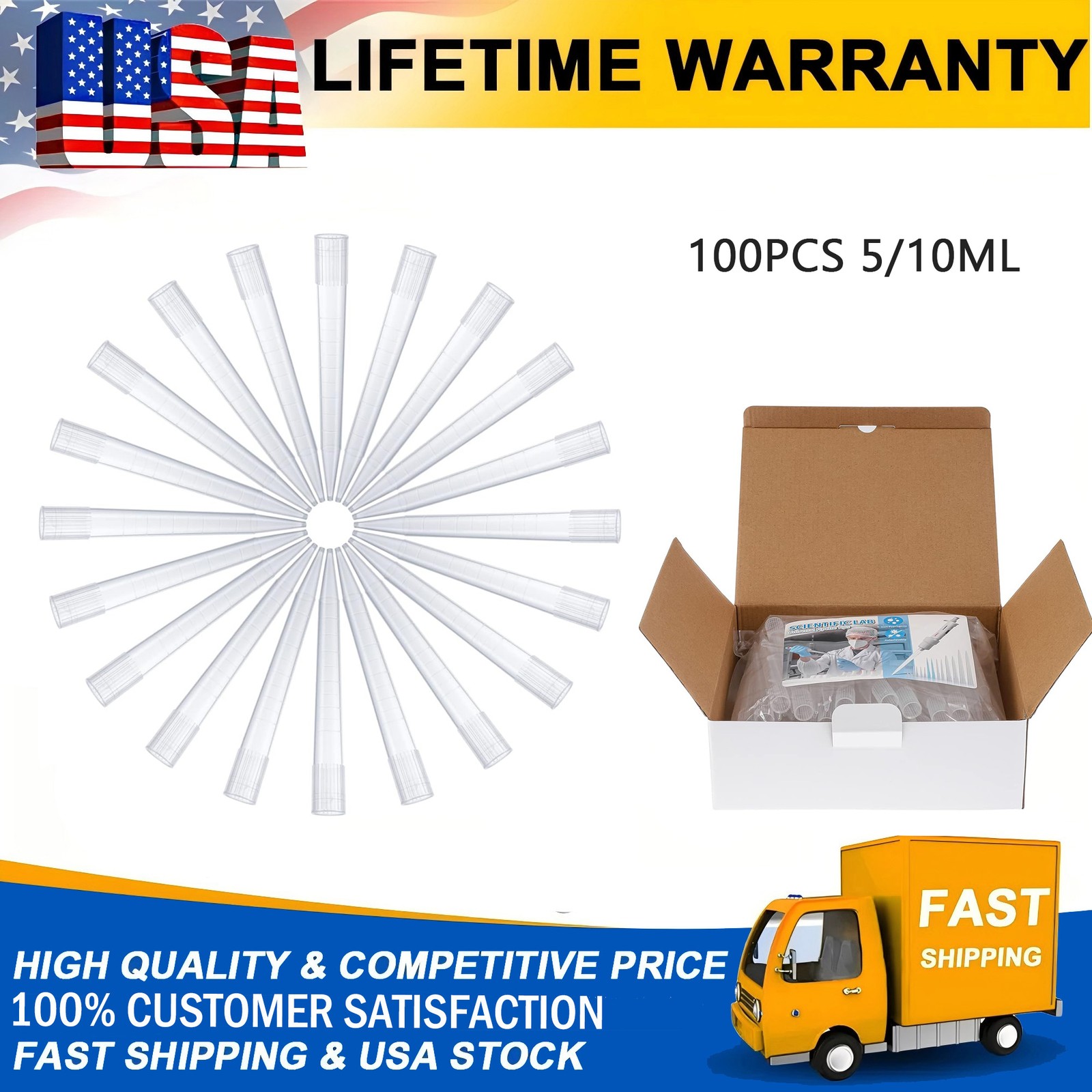100x Pipette Tips 5/10ml Universal Micropipette Tips Autoclavable Disposable US