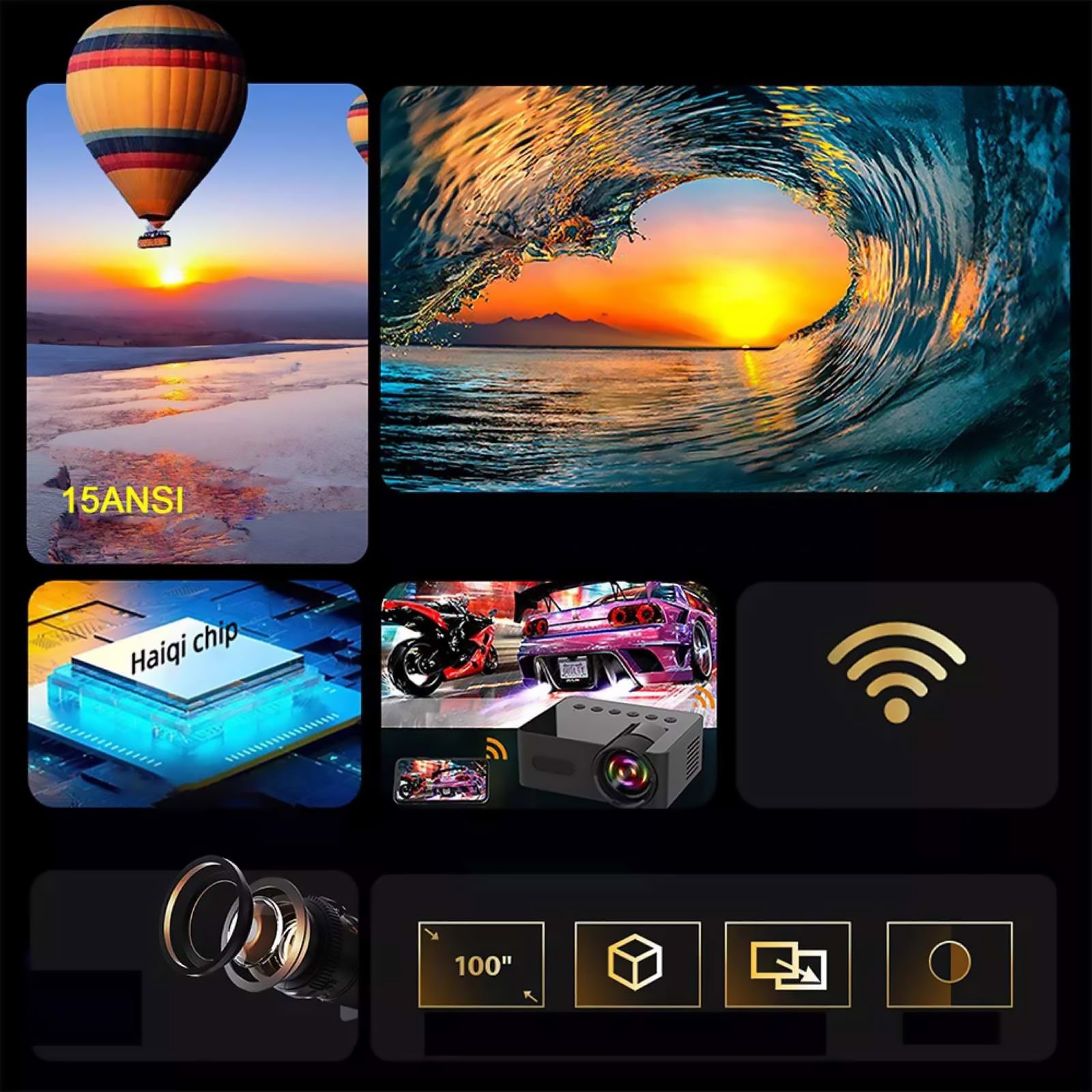 165g Mini Projector 1080P HD AUX/USB/Type-C Various Media Format Support YT100