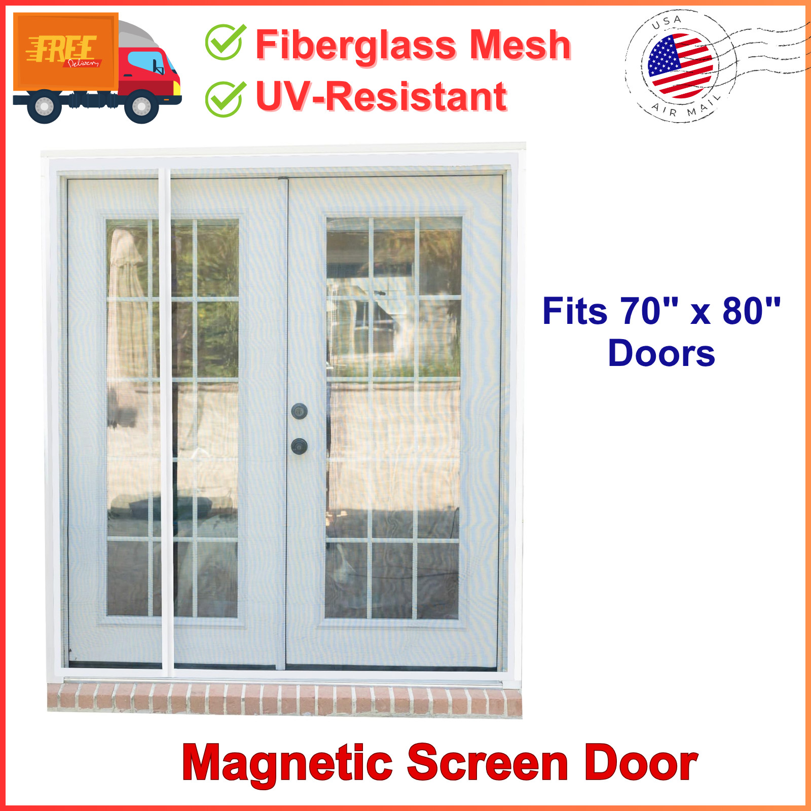 Magnetic Screen Door for 70"X80" French Door, Durable Fiberglass Double Door