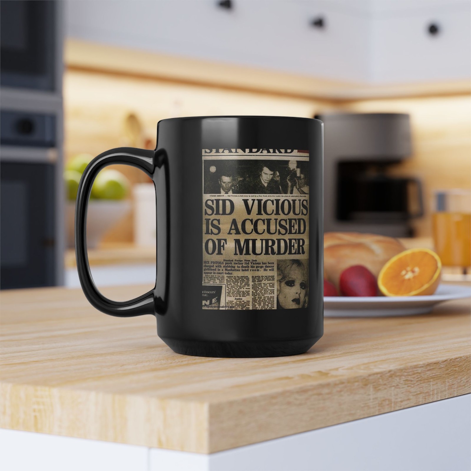 Sid Vicious Accused of Murder Black Mug 15oz