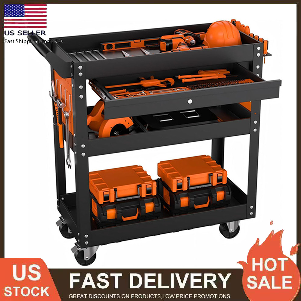 4 Tier Rolling Tool Cart On Wheels 350LB Metal Utility Garage Tool Storage Carts