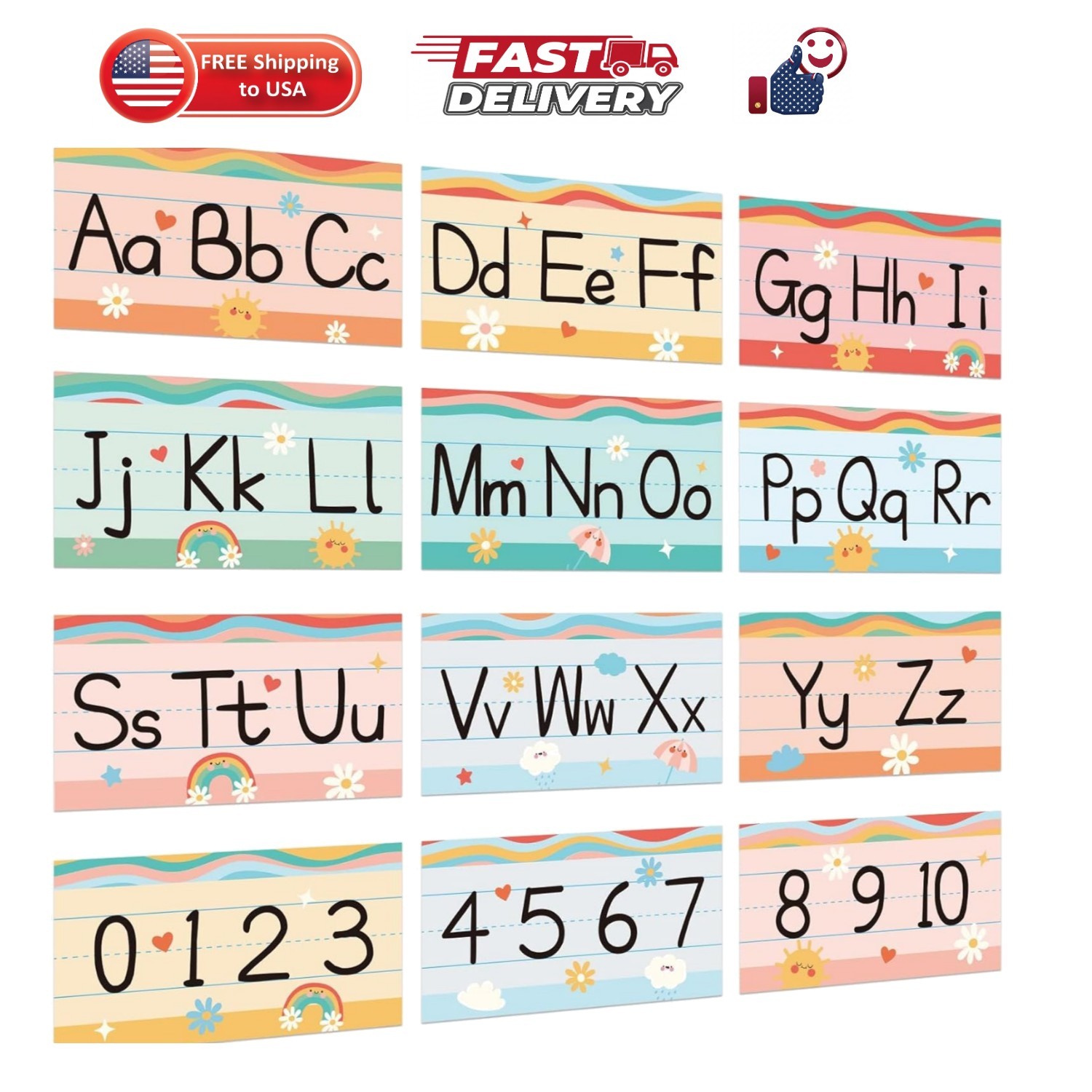 12 Pieces Alphabet Bulletin Board Strips Set Retro Alphabet Line ABC Alphabet...