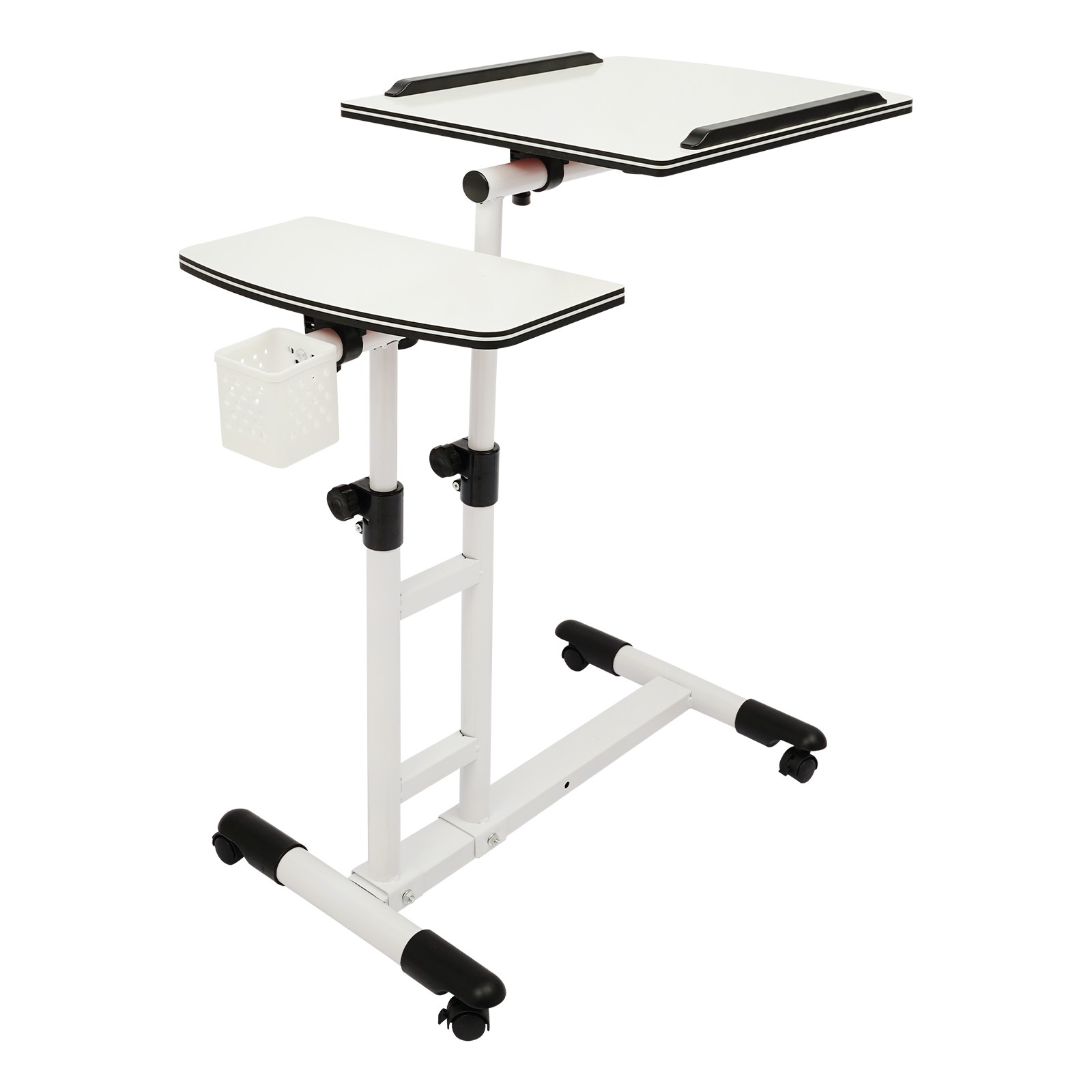 Adjustable Height&Angle Overbed Table Mobile Lift Table W/ Wheels and Pen Holder