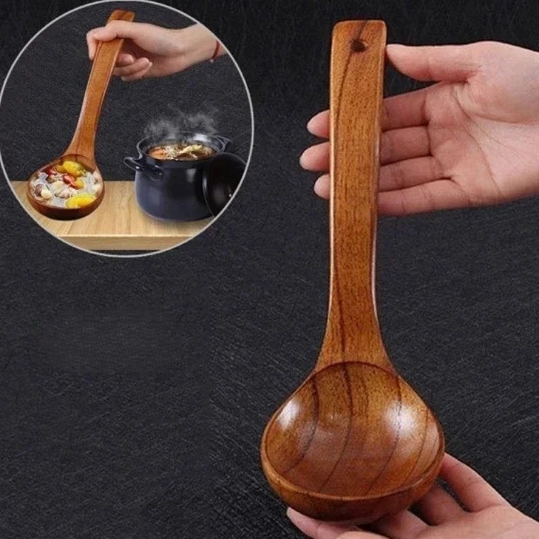 Handmade Wooden Soup Ladle Long Handle Spoon – Wood Kitchen Utensil Durable