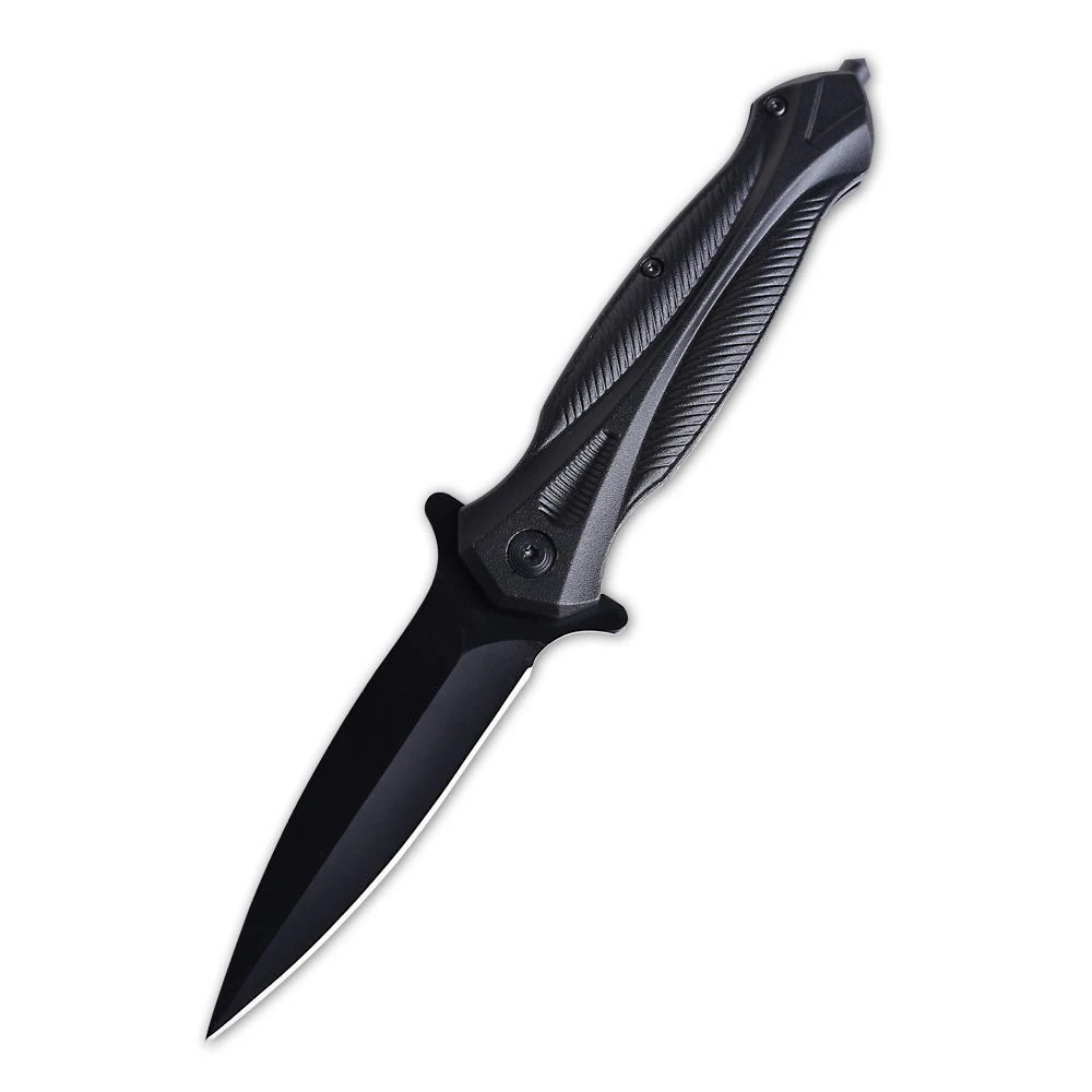 Tactical Pocket Knife Folding Double Edged Stabbing Fighting Self Defense Black
