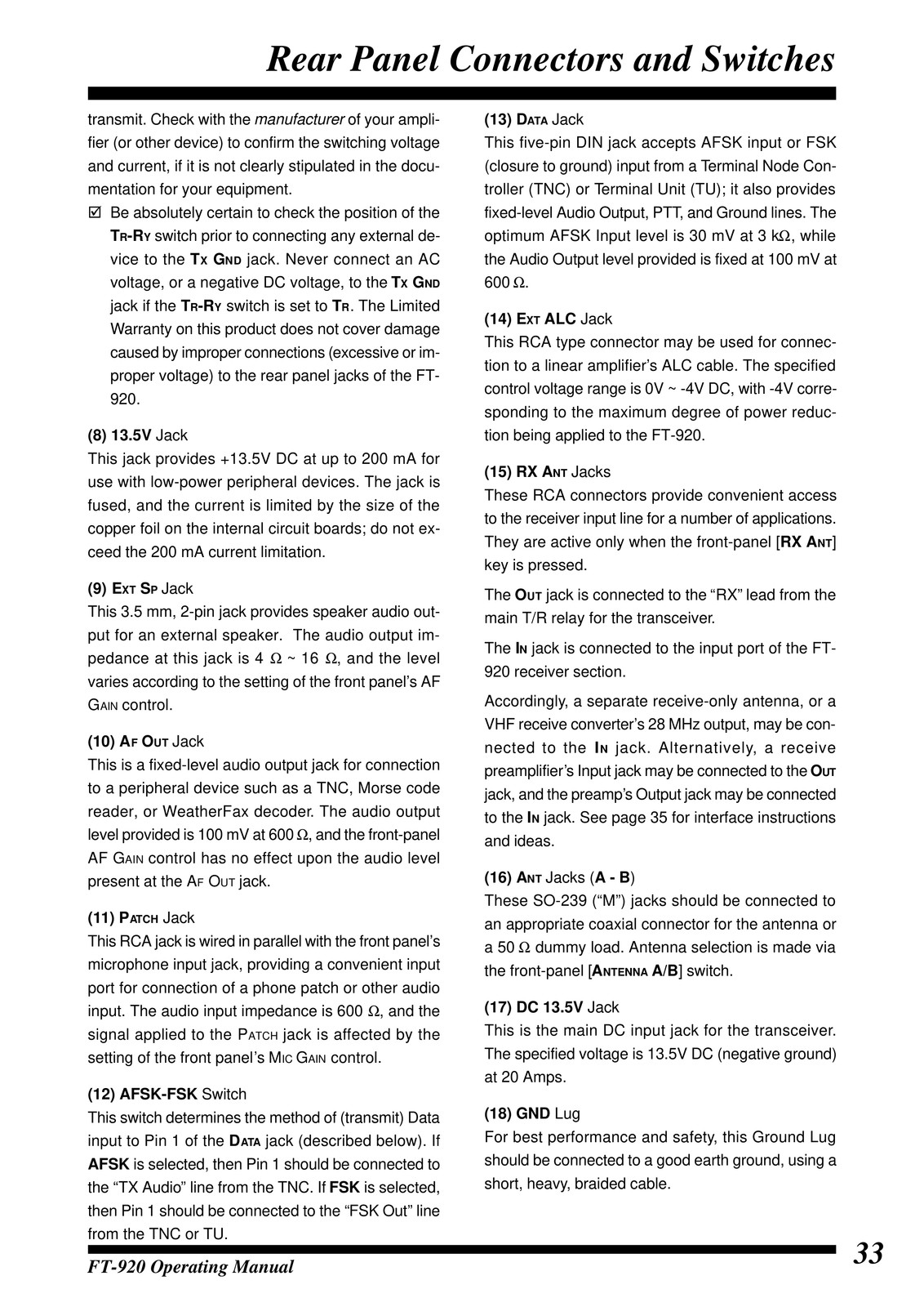 Yaesu FT-920 — OPERATING MANUAL Guide Documentation — 98 Pg — Half Size 5.5x8.5