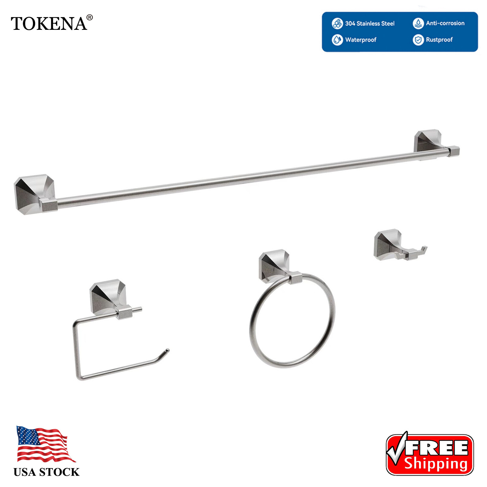 4PCS Bathroom Accessory Set Bathroom Hardware Towel Bar Sets Brushed Nickel