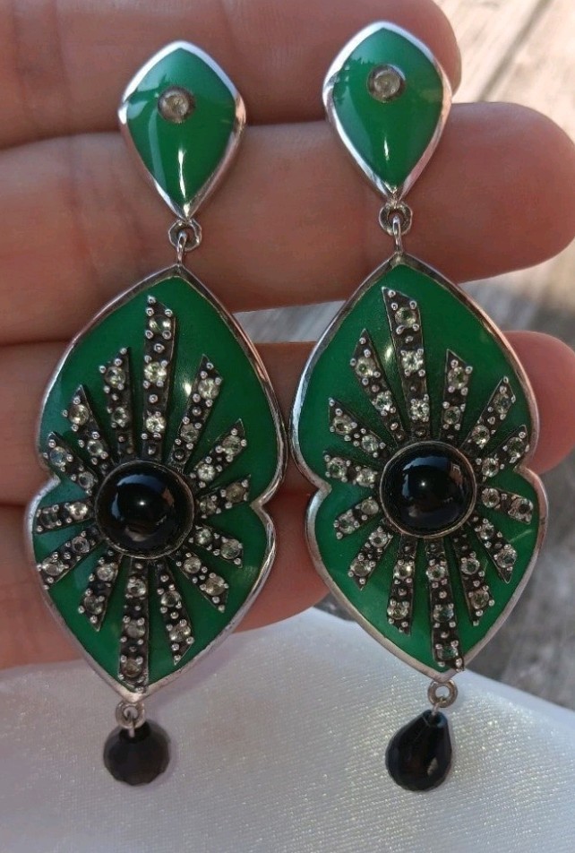 Beautiful Resin 925 Sterling Silver Egyptian Style Earrings