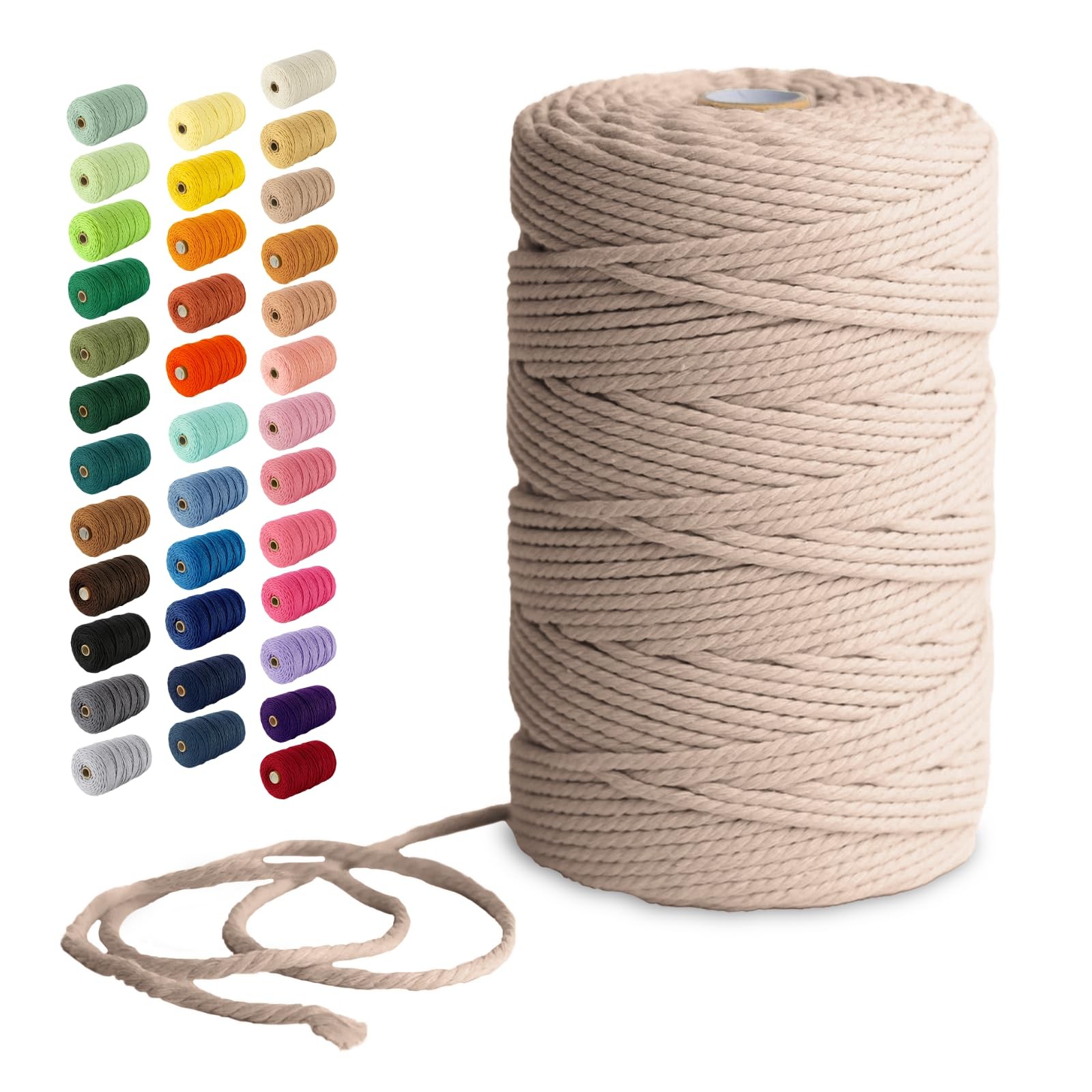 Nook Theory 3mm Macrame Cord 220 Yards Cotton Rope, 4mm 5mm Yarn String Craft