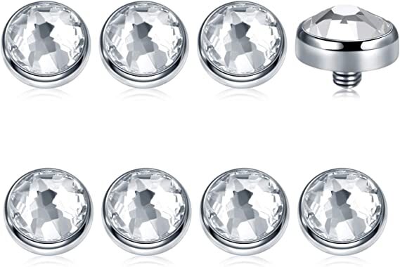 16G CLEAR FLAT CZ 3,4,5MM Flat STEEL DERMAL ANCHOR TOP HEAD internally threaded