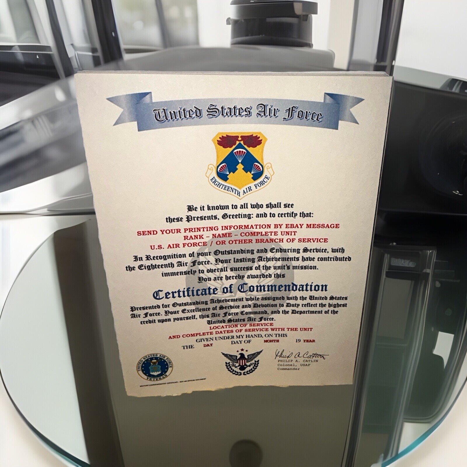 U.S.A.F. / UNITED STATES EIGHTEENTH AIR FORCE - CERTIFICATE OF COMMENDATION