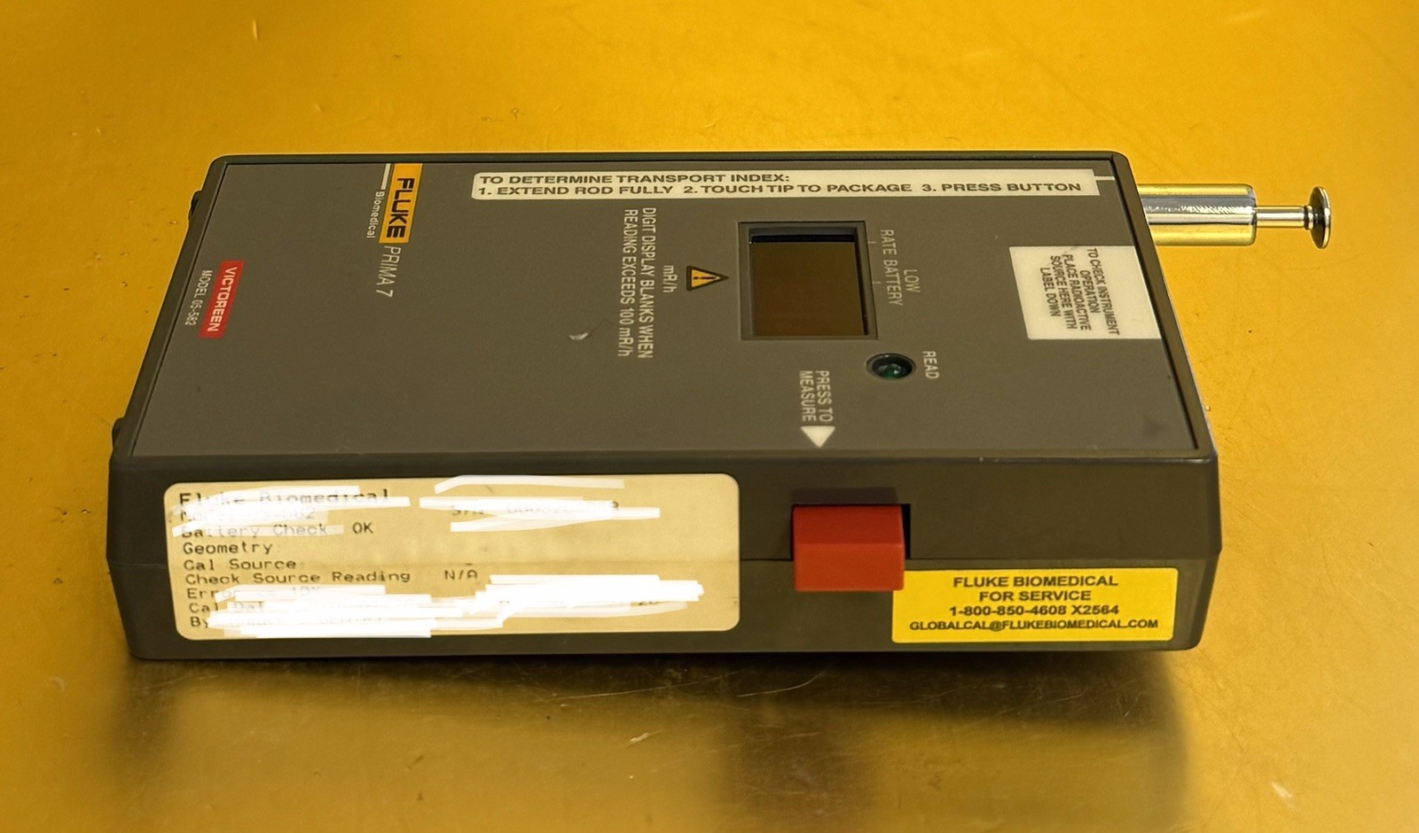 Fluke Biomedical Victoreen Survey Meter Prima 7 Model 05-582