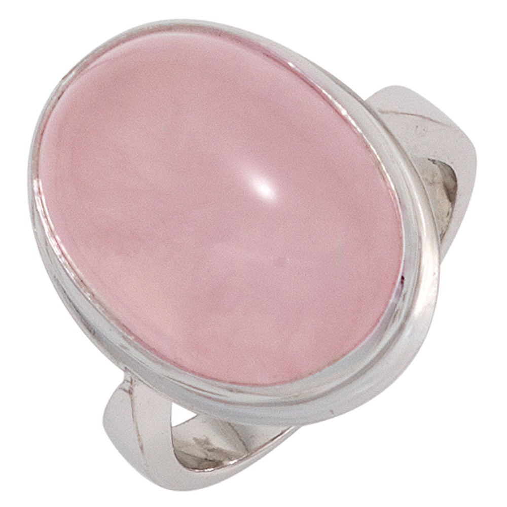 JOBO Ladies Ring 925 Sterling Silver Rhodium Plated 1 Rose Quartz Cabochon Pink Silver