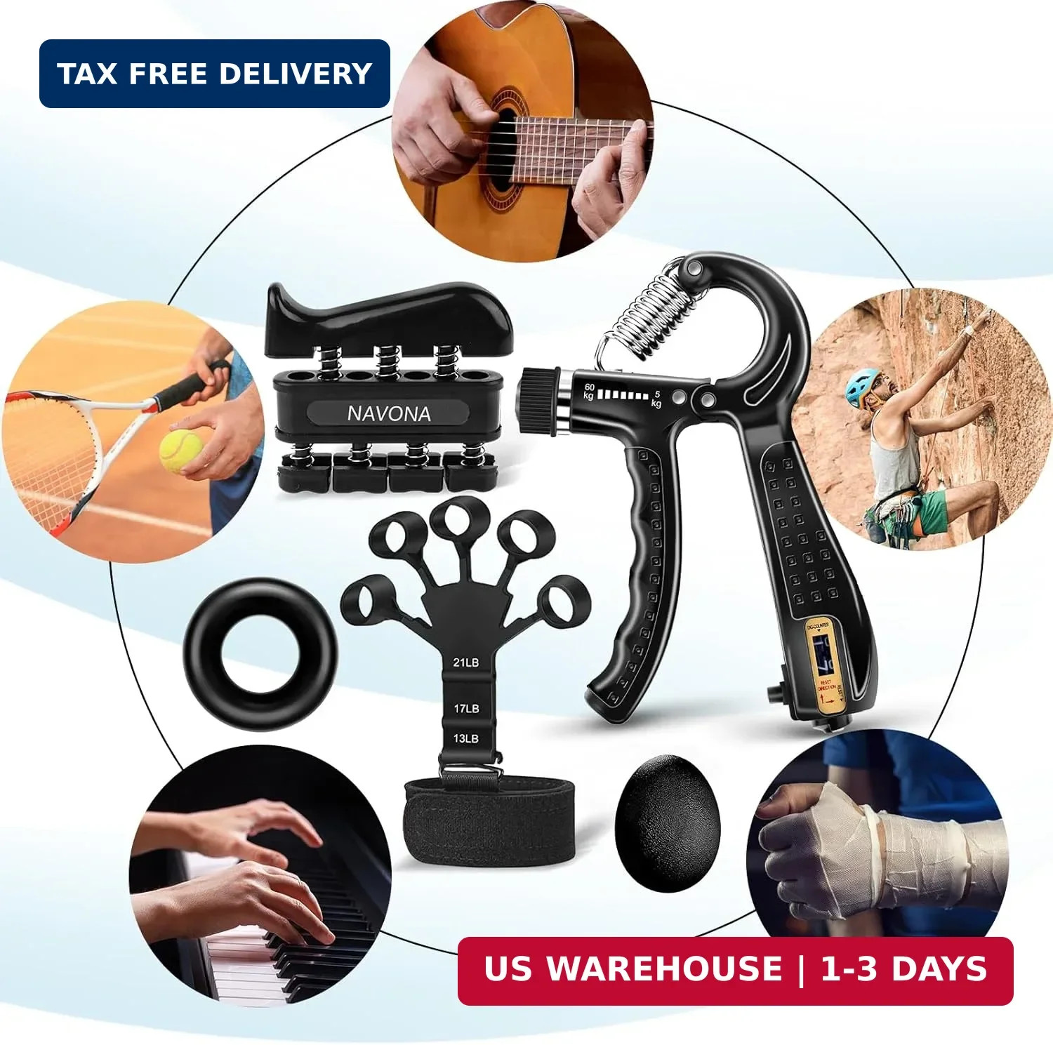 5 PCS Grip Strength Trainer Kit, Hand Gripper Strengthener, Forearm Strengthener