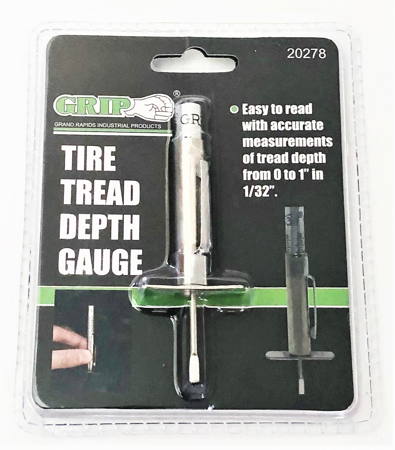 GRIP TOOLS PROFESSIONAL TIRE TREAD DEPTH GAUGE 0 TO 1" IN 1/32" INCREMENTS 20278