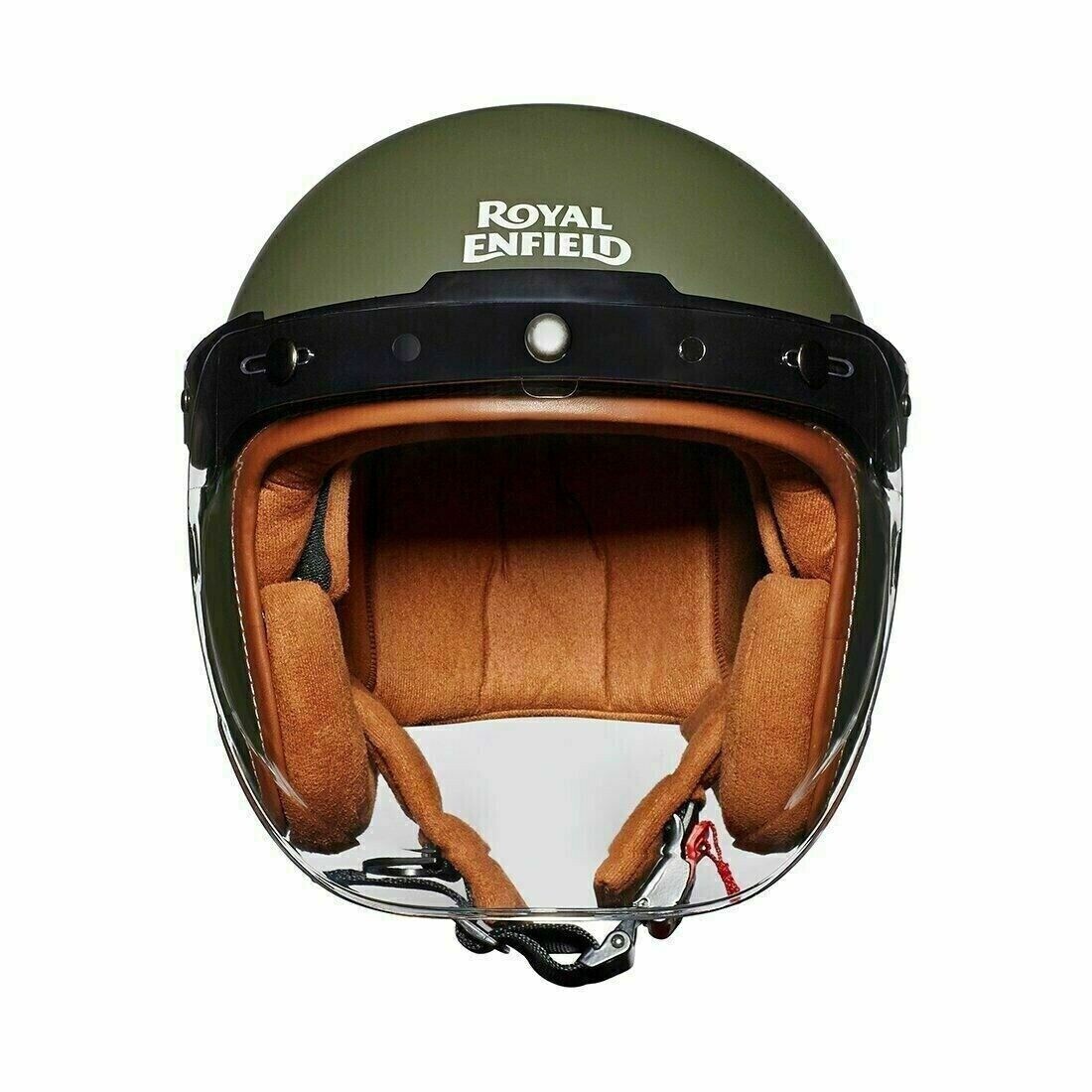 Fits Royal Enfield Battle Green Open Face with Visor Helmet Size M 580mm