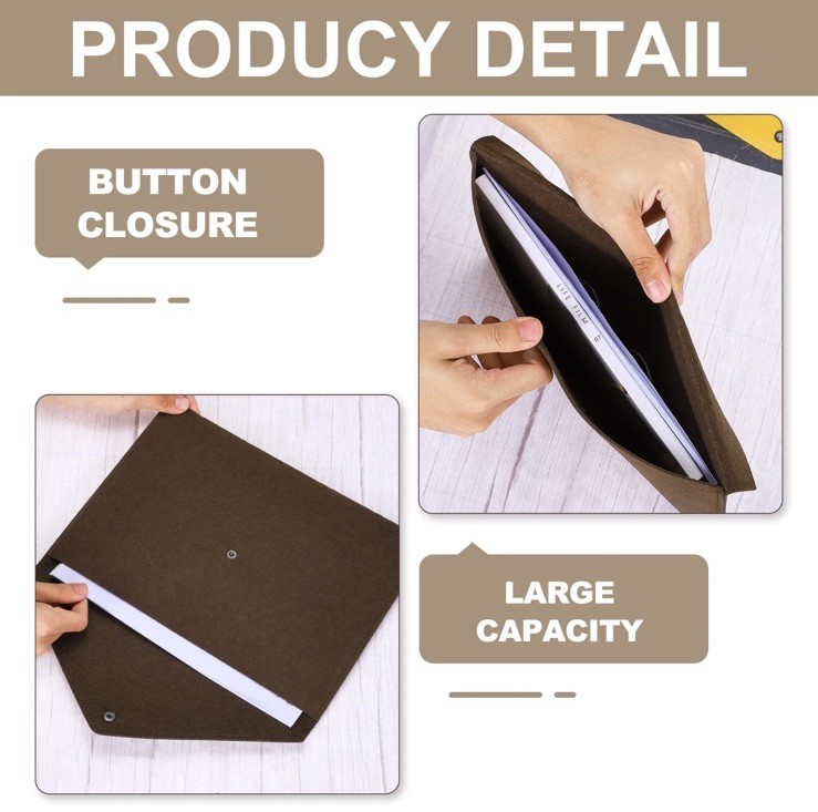 2Pcs Felt File Folders, Folder File Document with Button(Dark Brown/Black)