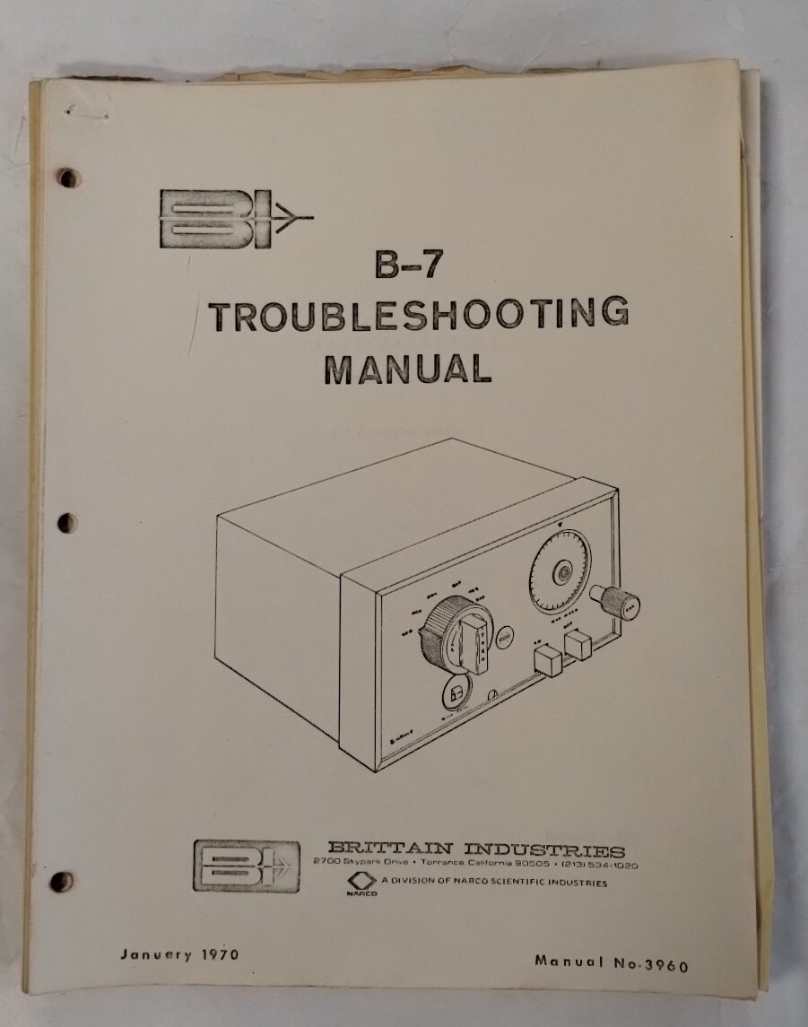 Brittain Industries Model B-7 Troubleshooting Manual No. 3960 January 1970-Copy